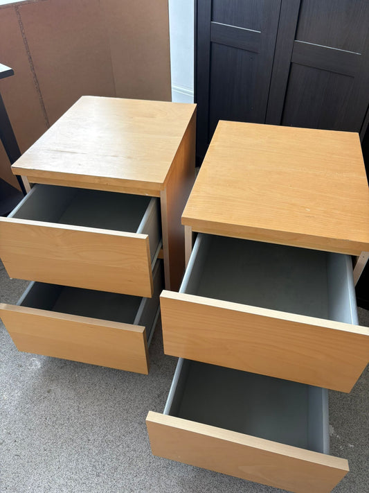 Ikea Malm Oak 2 Drawer Bedside Chests x 2 (1 has slight surface damage)