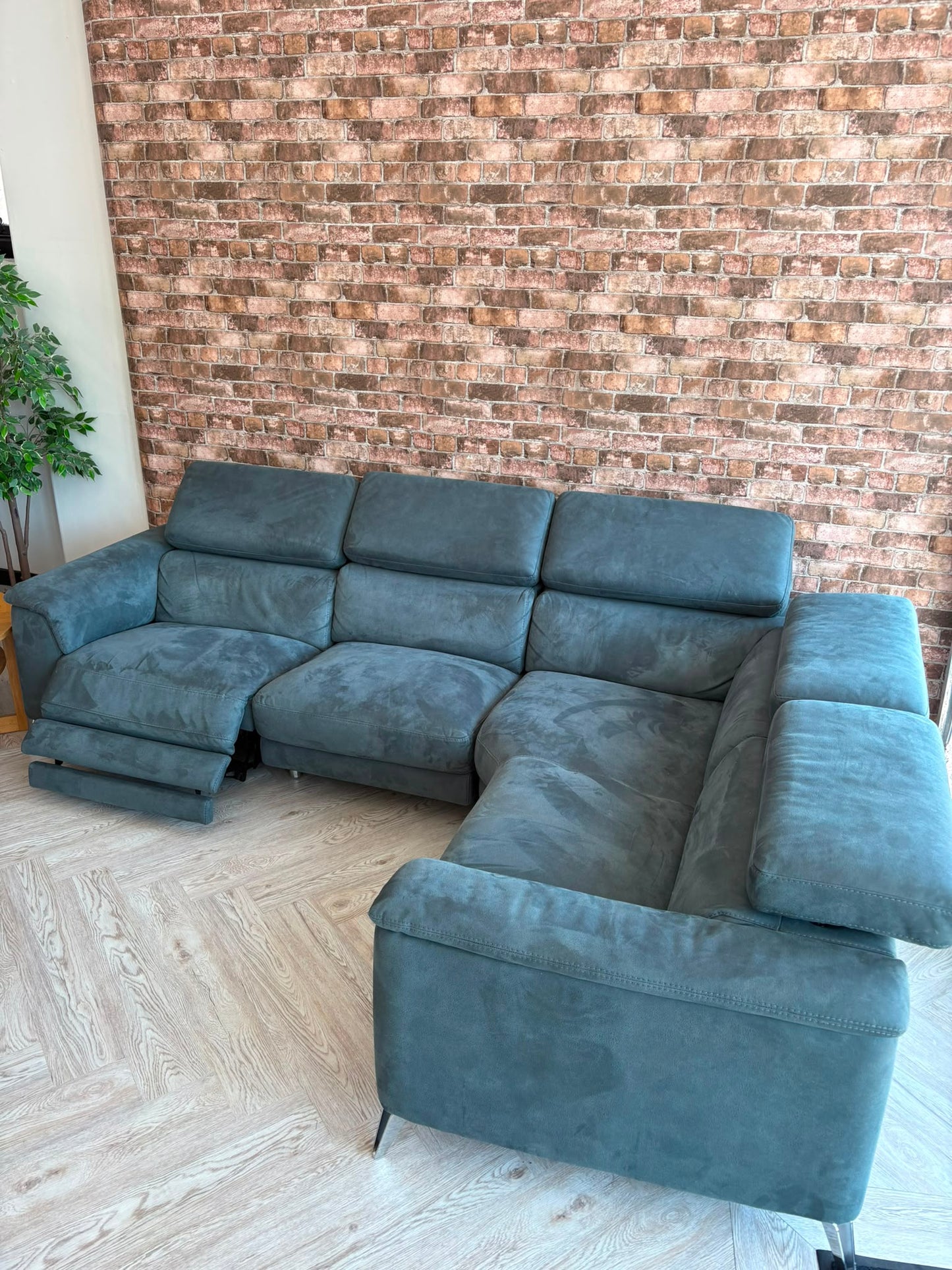 DFS Tahiti Power Recliner Corner Sofa in Teal Faux Suede #