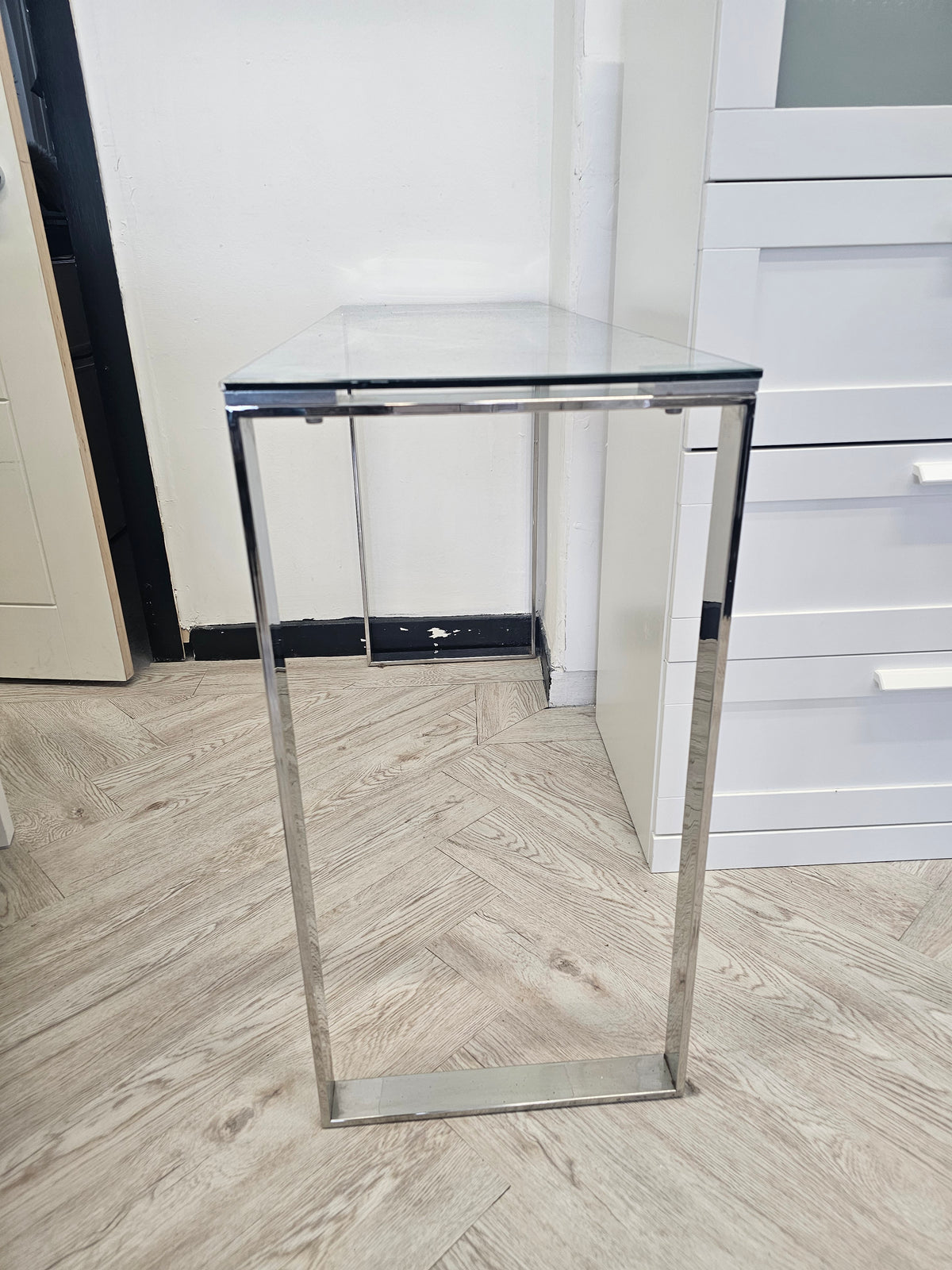 Chrome & Glass Console Table/ Desk / Hairdresser Station @#