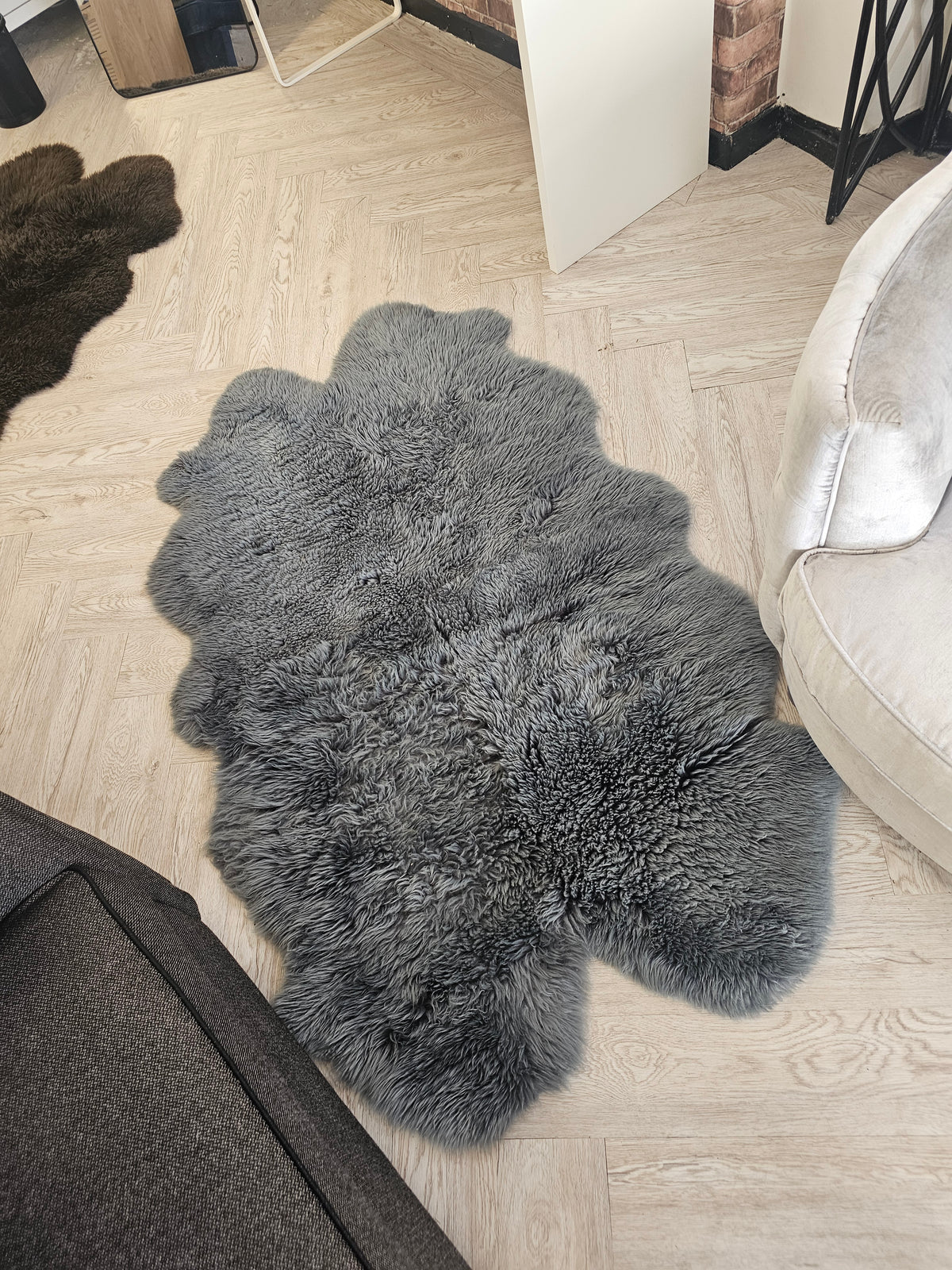 Large Grey 100% Sheepskin Rug @#