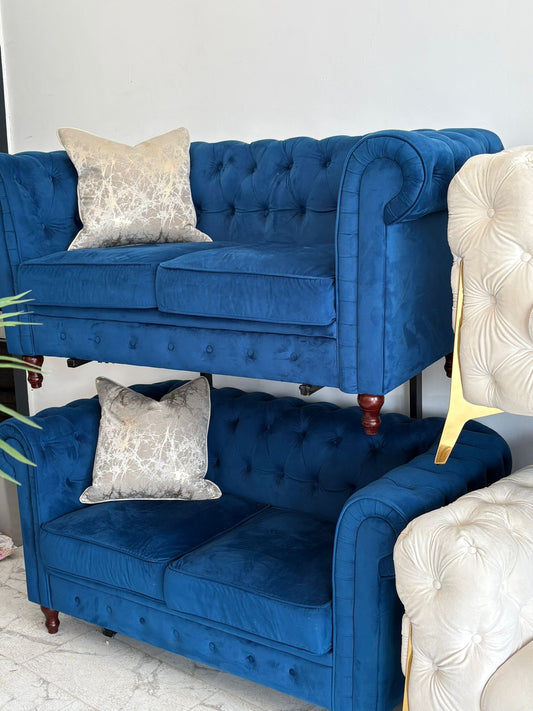 Blue Chesterfield Style Sofas x 2