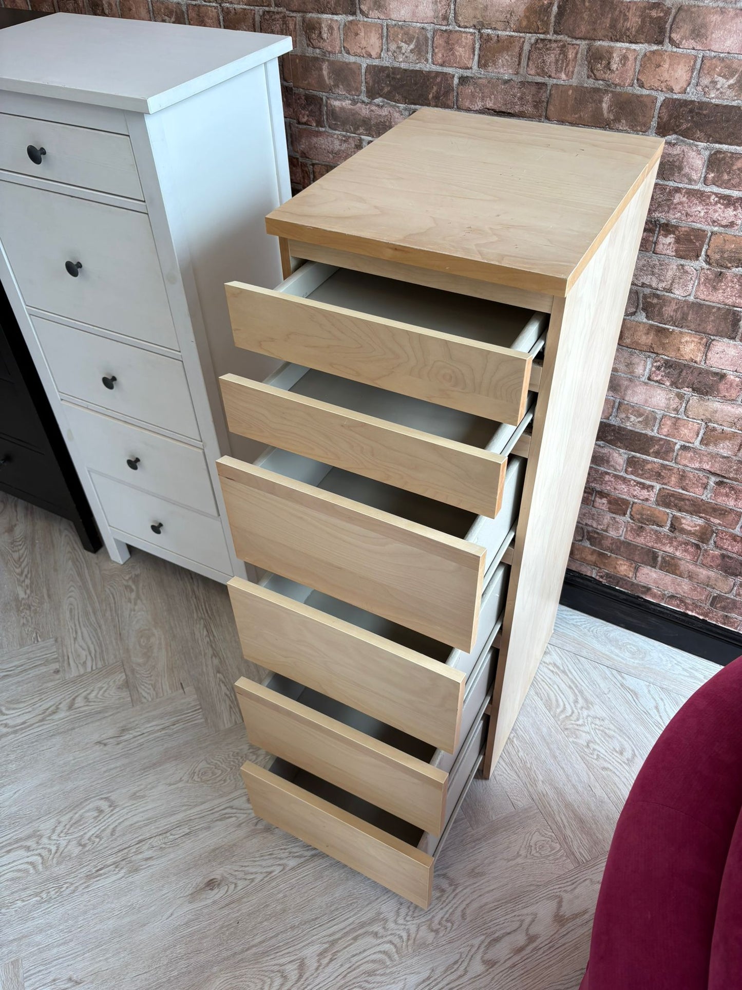 Ikea Malm Beech 6 Drawer Tallboy with Mirror #