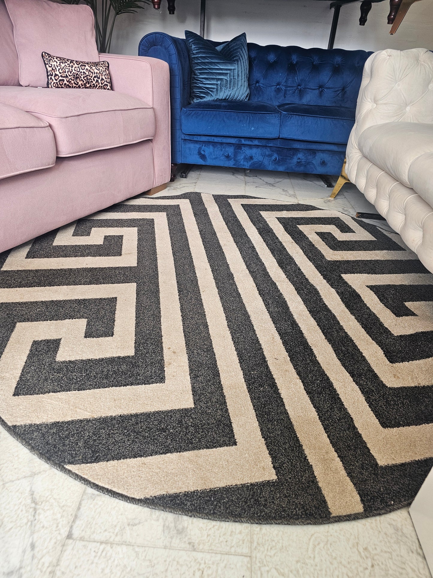 Cream & Black/Grey Greek Key Rug