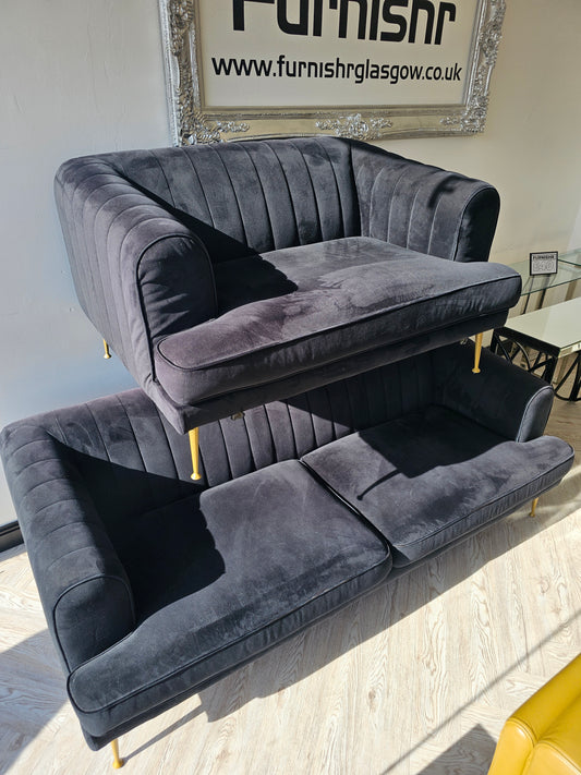 Sofology Enchanted Black Plush Sofa & Loveseat #