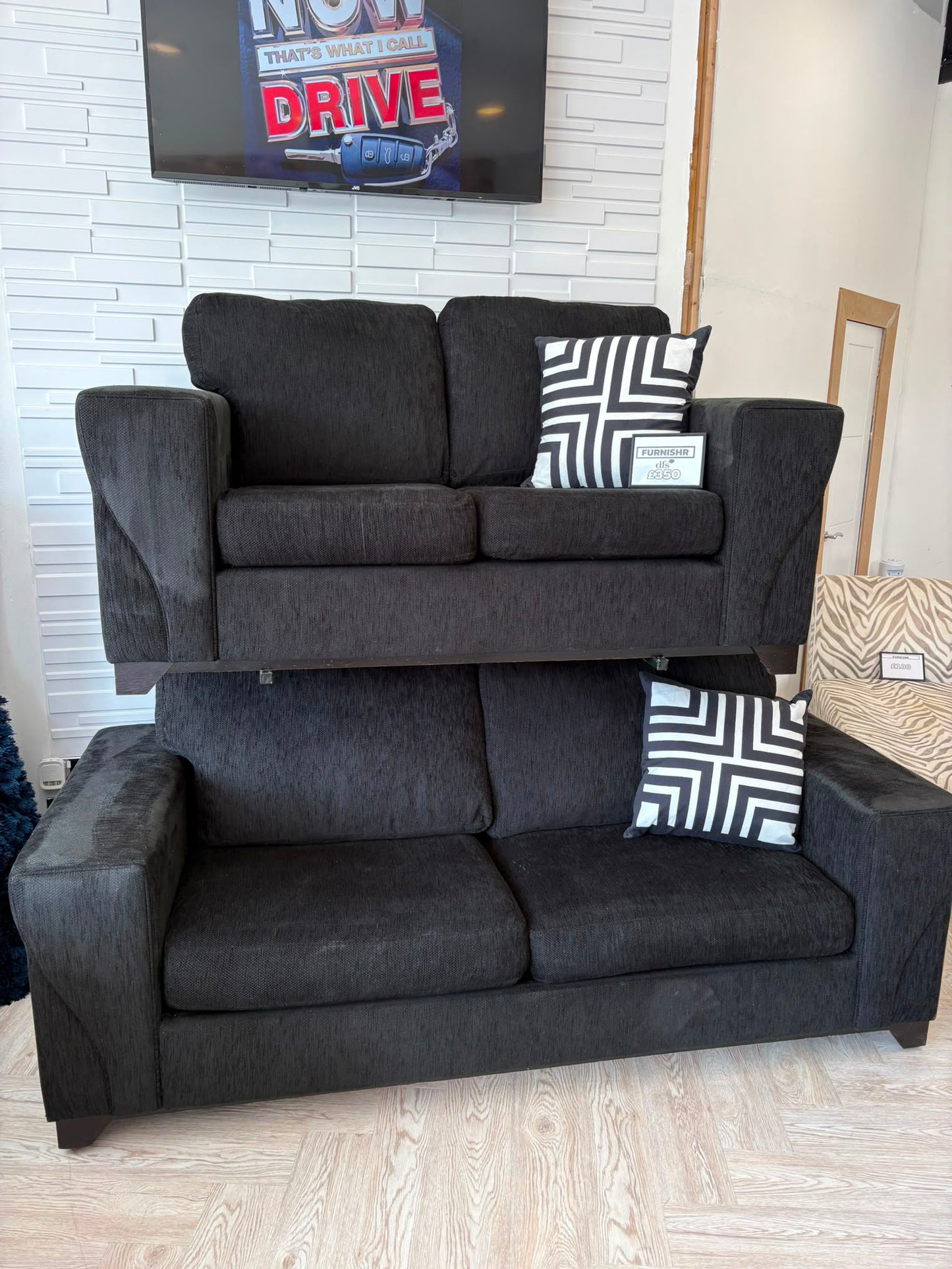 DFS Black Sofa Bed 3&2 Seater Sofas @