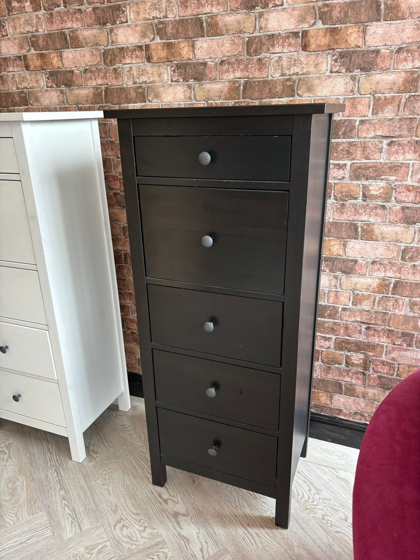 Ikea Hemnes Black Tallboy 5 Drawer Chest #