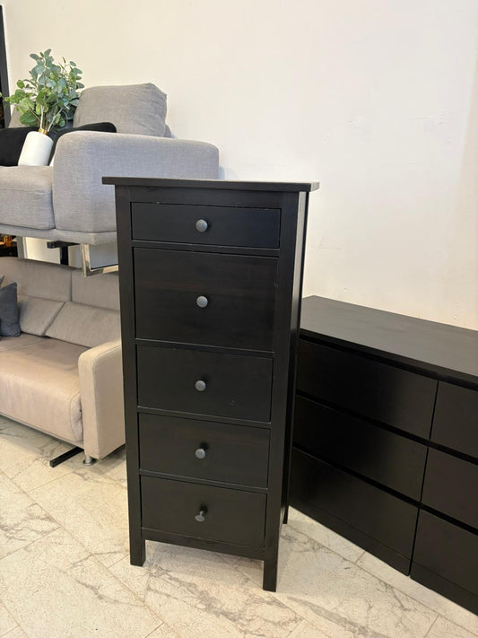 Ikea Hemnes Black/Brown Tallboy 5 Drawer Chest T