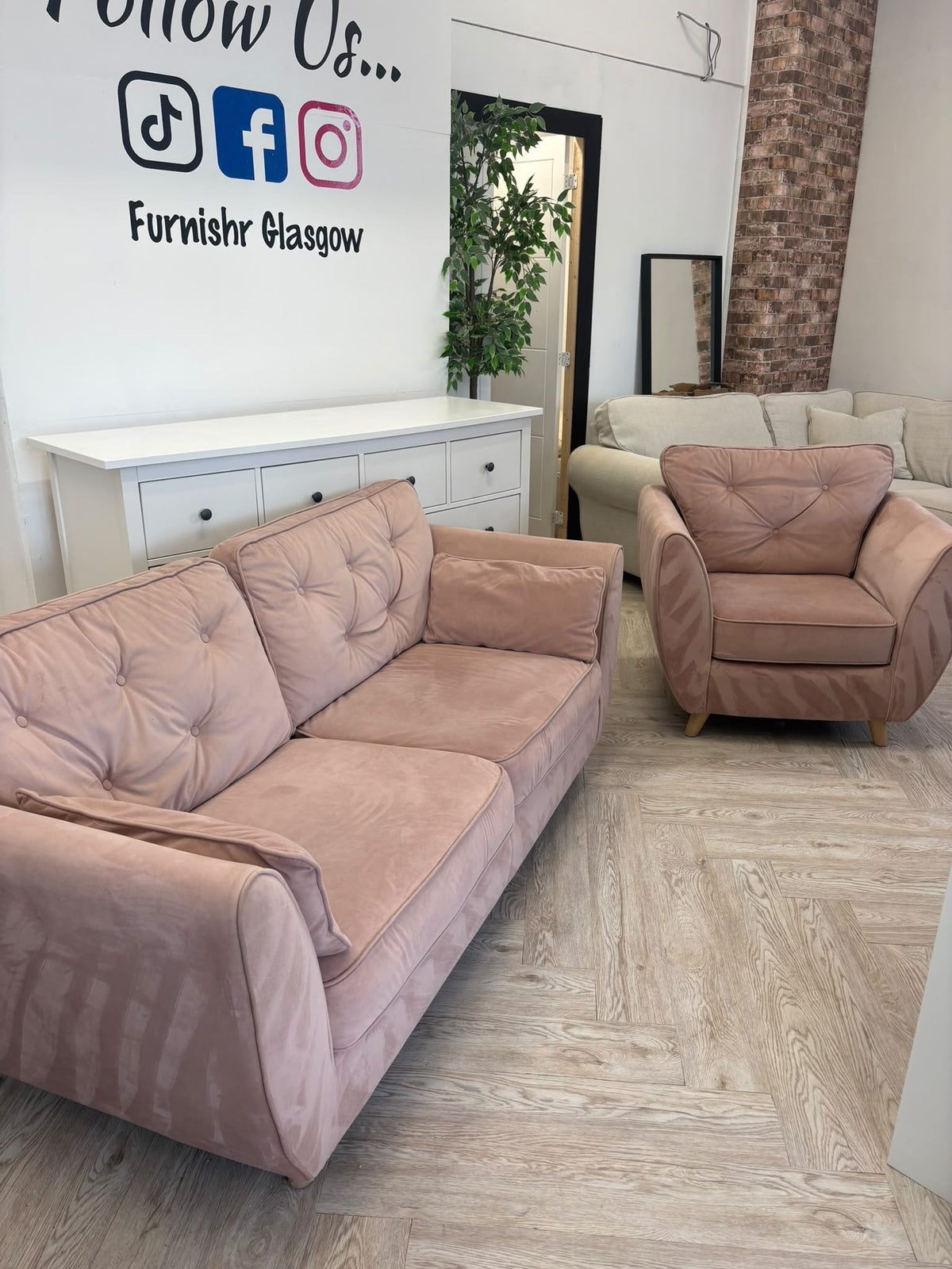 ScS Hoxton Plush Blush Pink 2 Seater Sofa & Chair #