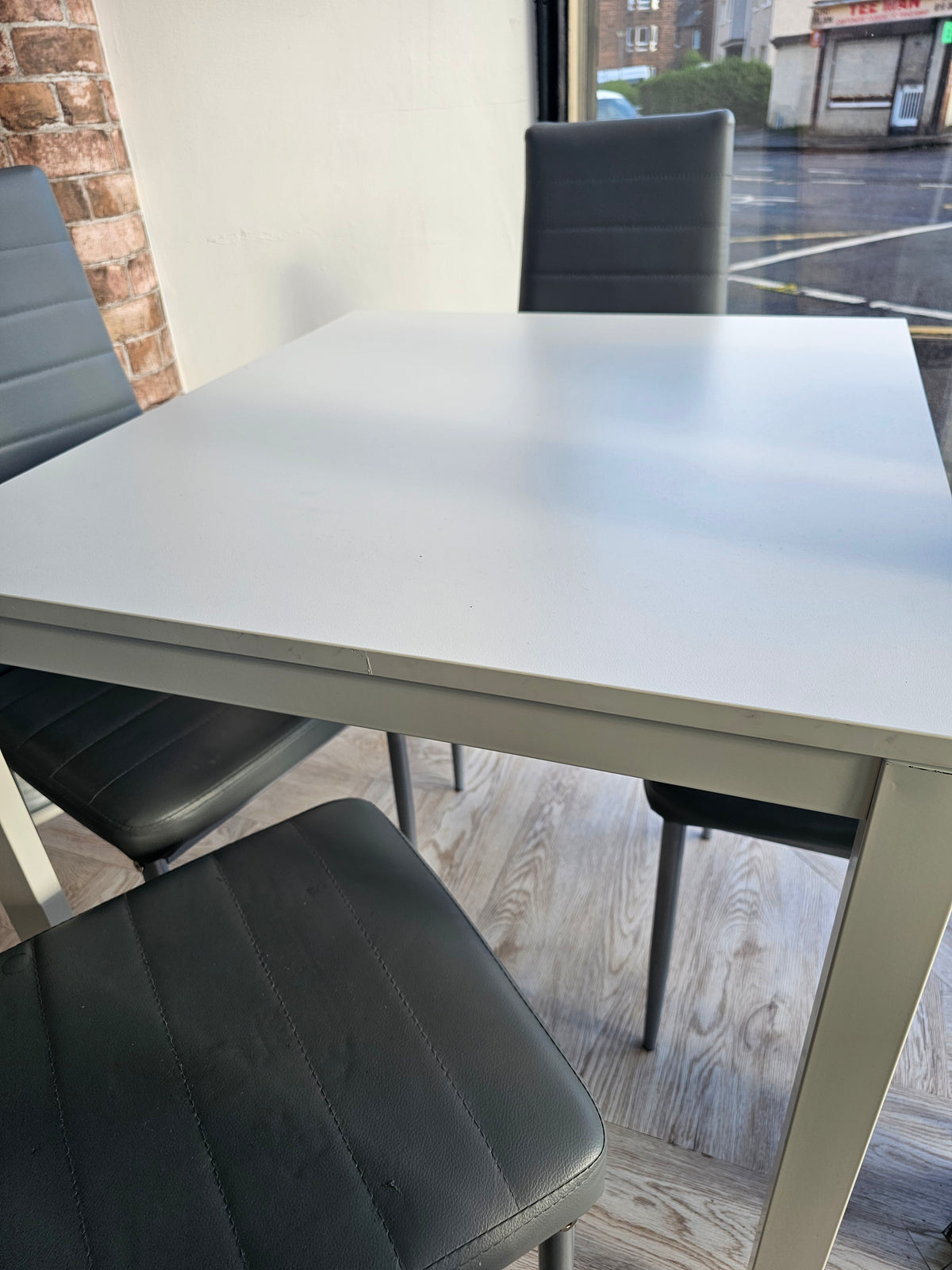 Ikea White Extendable Dining Table & 4 Grey Faux Leather Chairs @#
