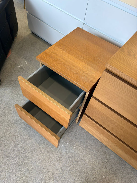 Ikea Malm Oak 2 Drawer Bedside Chest A