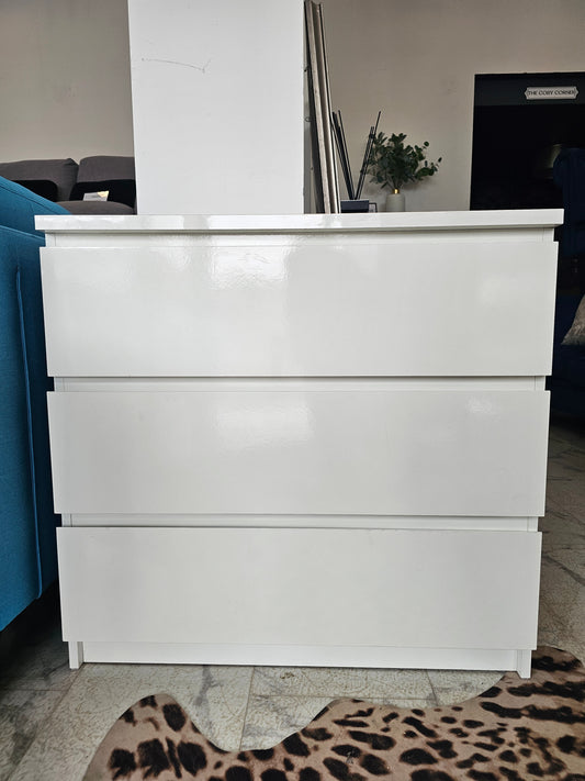 Ikea Malm White High Gloss 3 Drawer Chest T