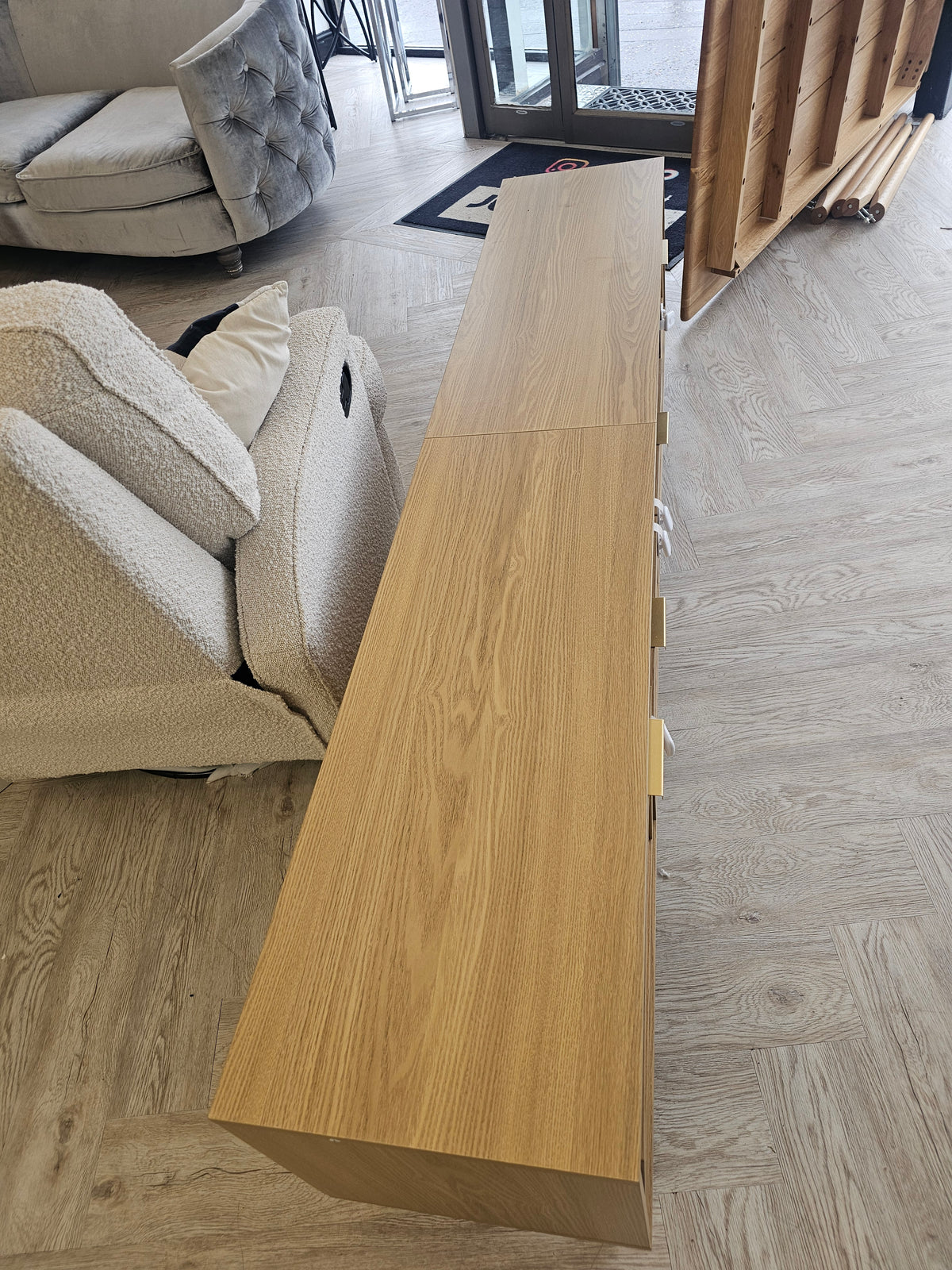 Extra Large Modern Rattan & Oak TV Cabinet 200cm @#