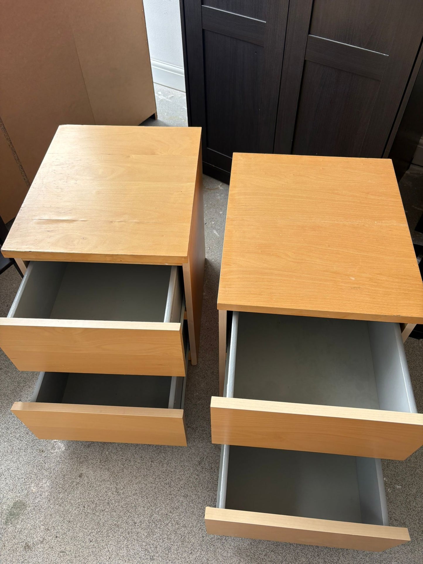 Ikea Malm Oak 2 Drawer Bedside Chests x 2 (1 has slight surface damage)