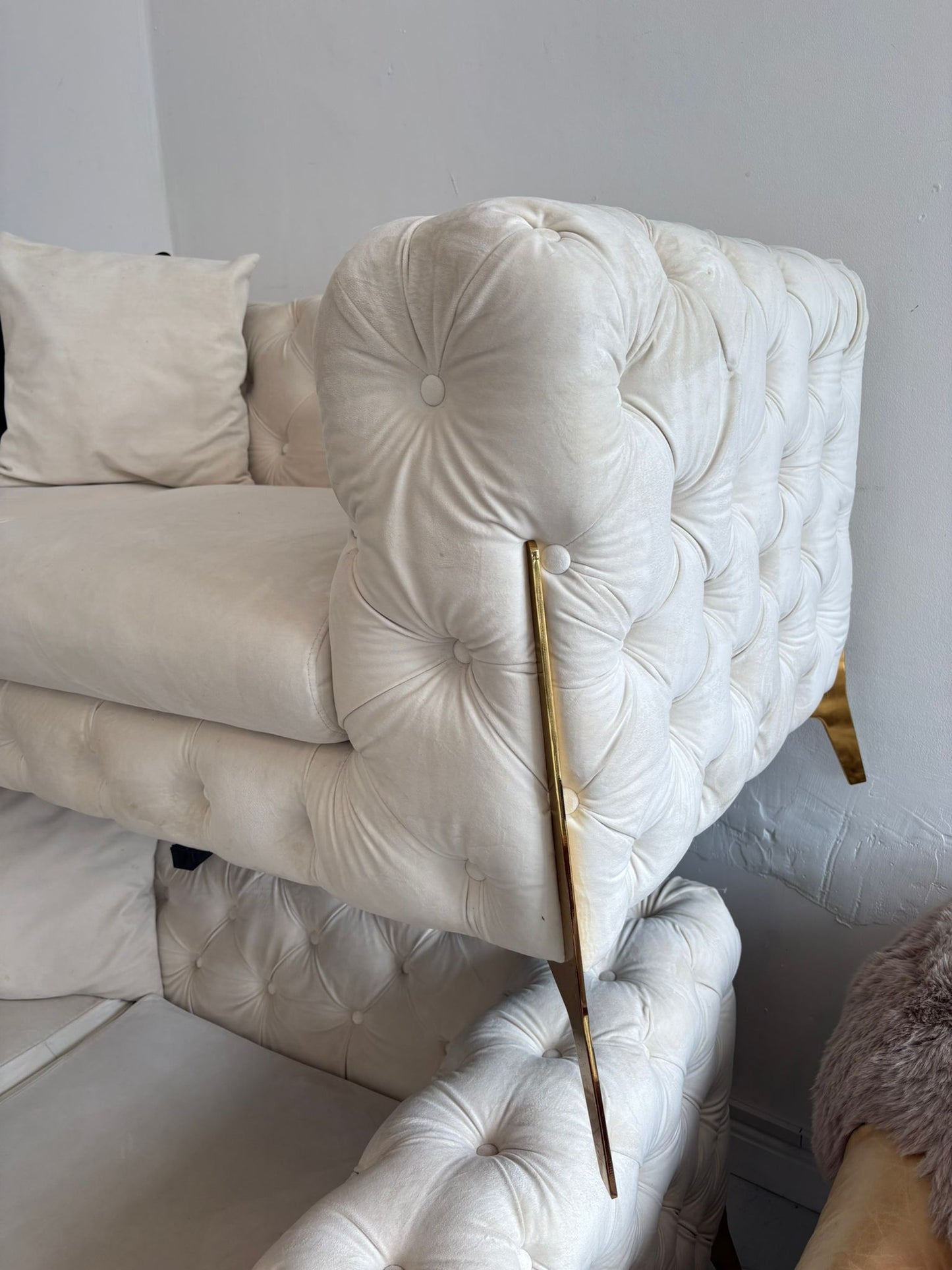 Chesterfield 2 x 2 Seater Sofas in Cream Velvet