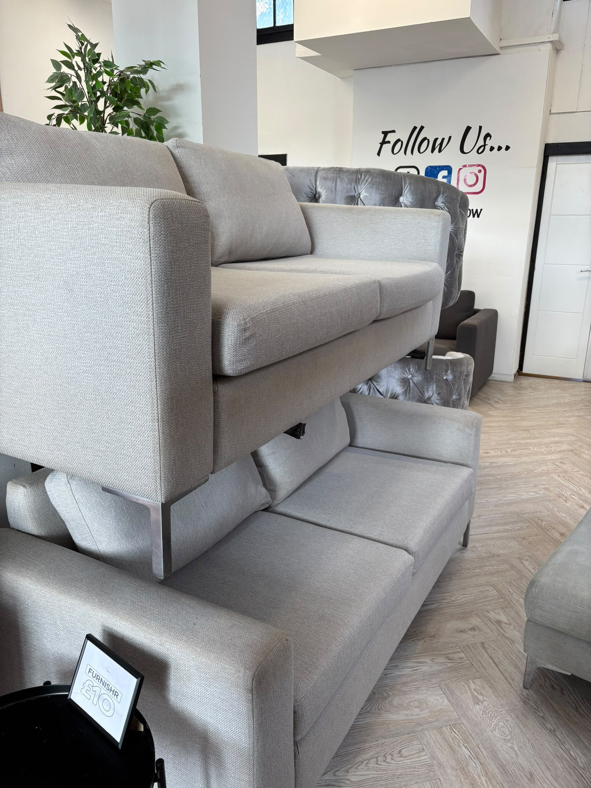 Contemporary Greige Fabric 2 x 2 Seater Sofas #