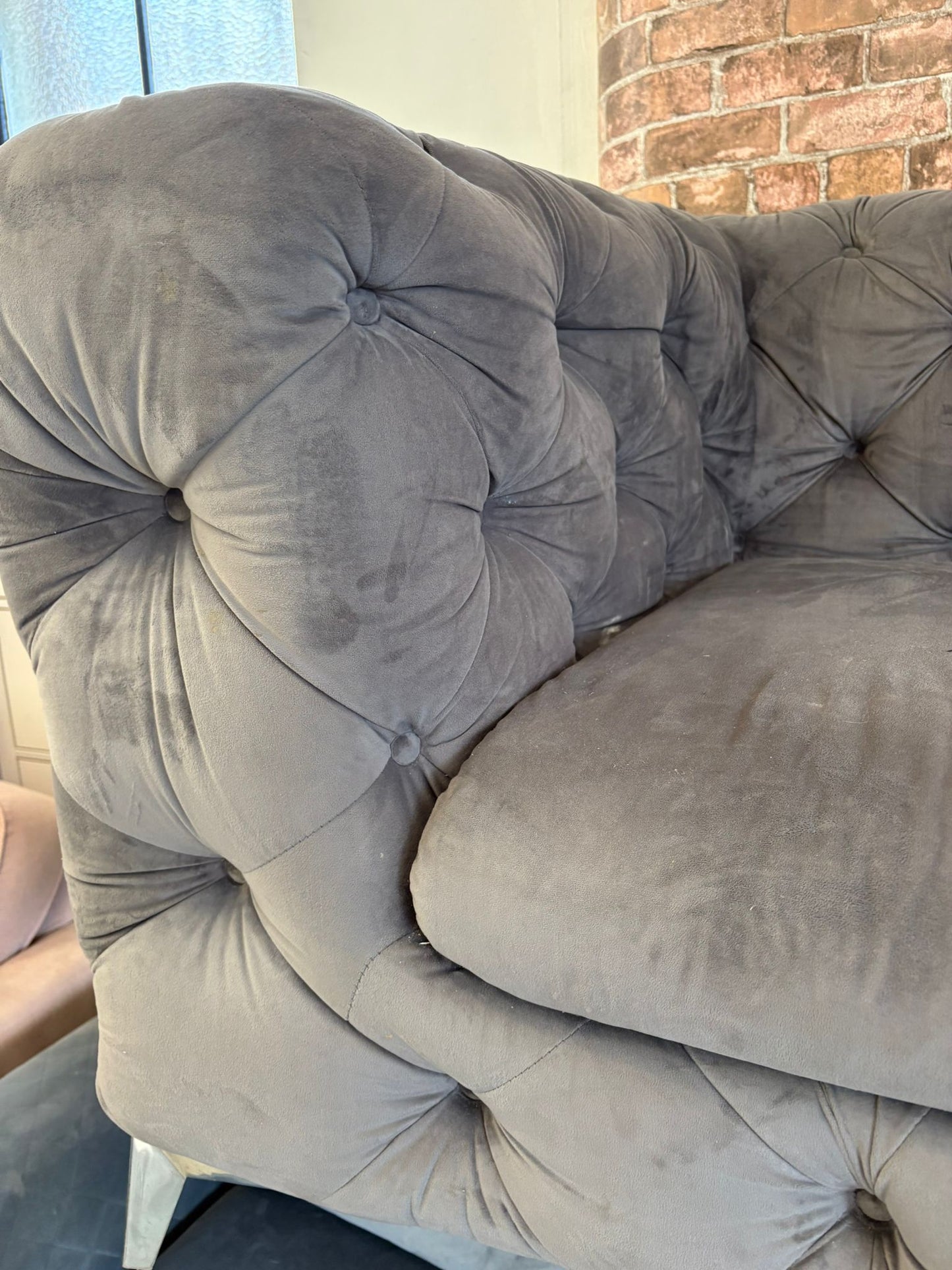 Bespoke Chesterfield Style, Light Grey Plush 2 Seater Sofa @#
