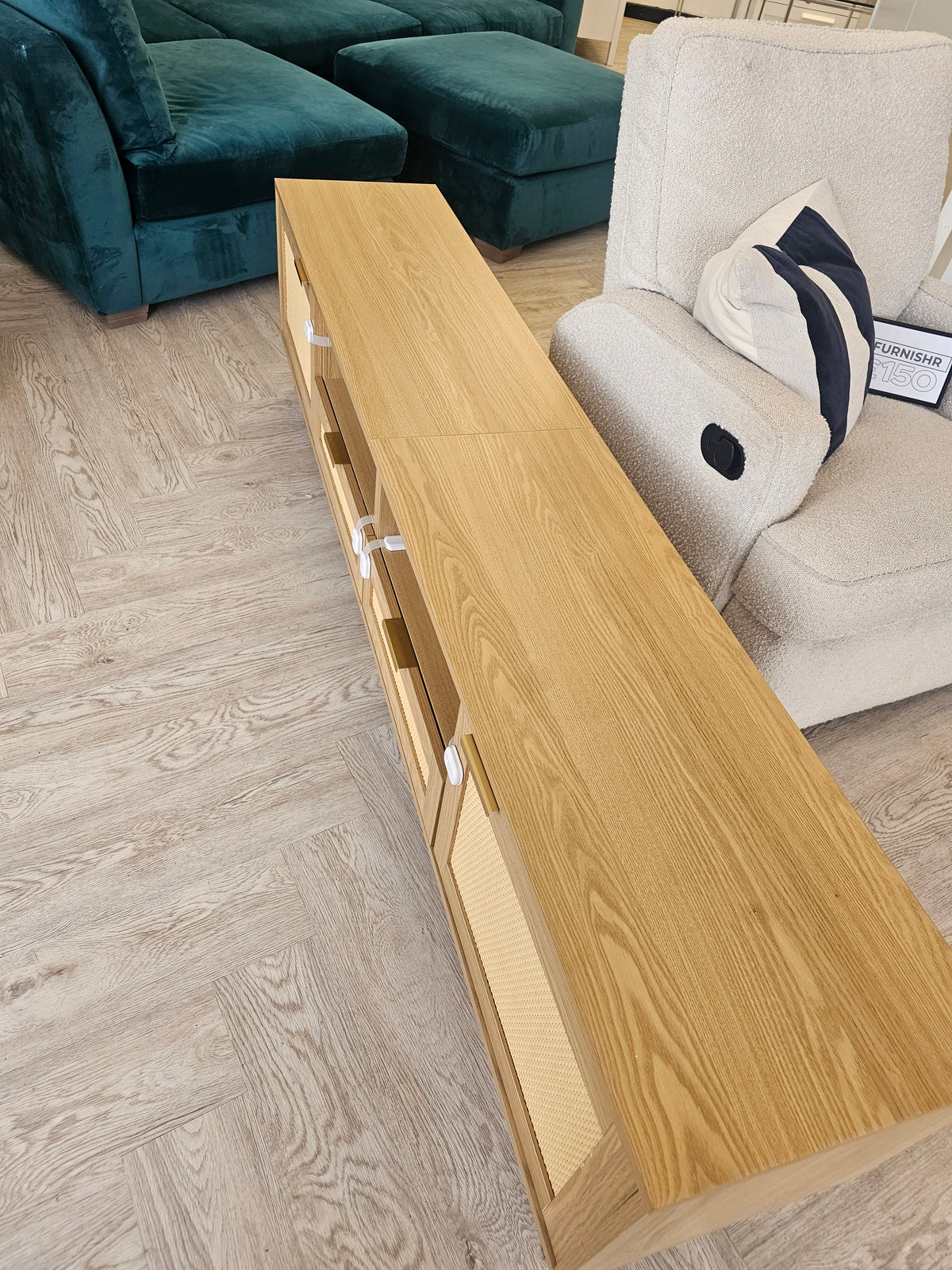 Extra Large Modern Rattan & Oak TV Cabinet 200cm @#