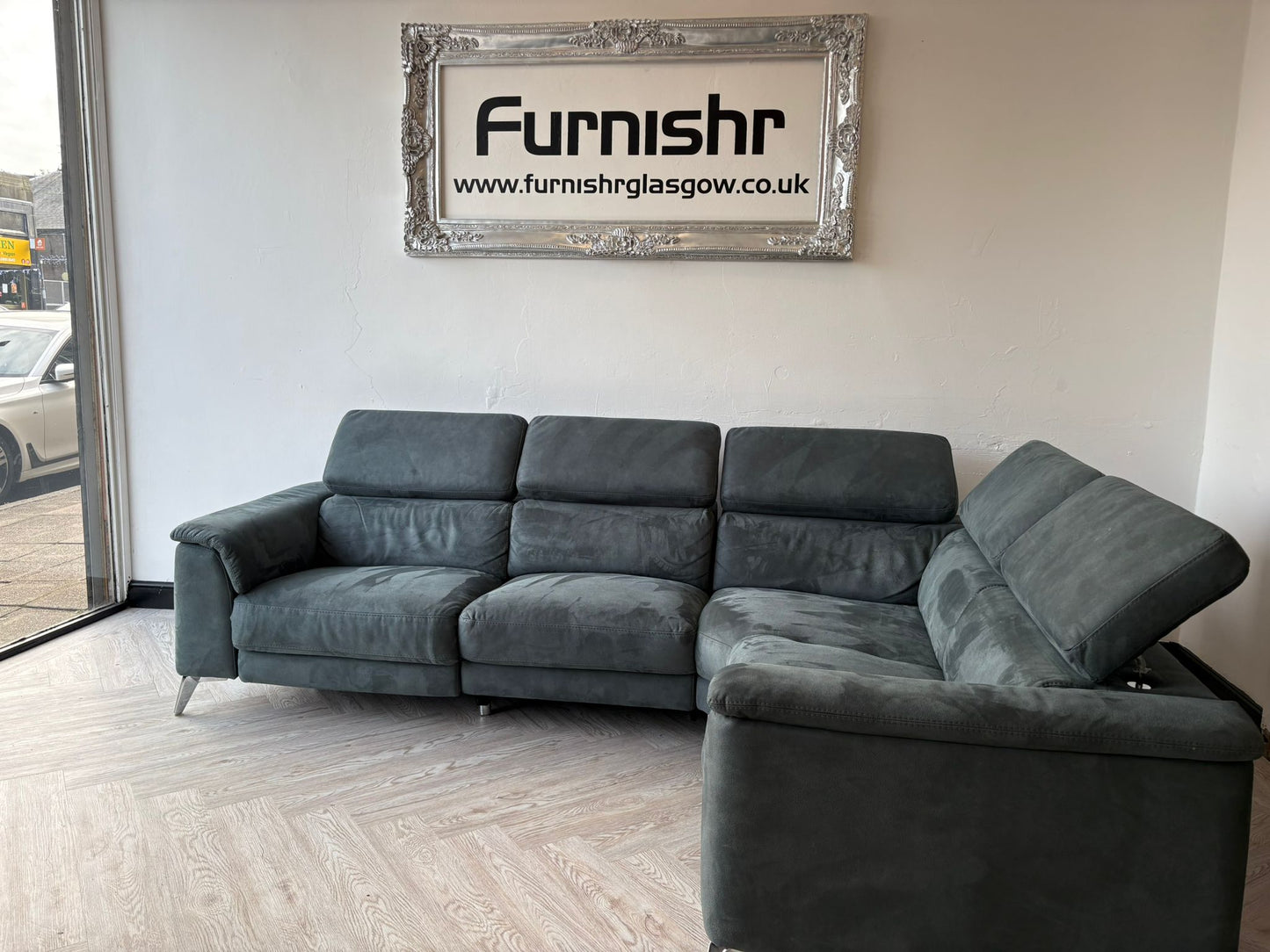 DFS Tahiti Teal Power Recliner Corner Sofa in Arizona Fabric (faux brushed suede-effect) As New Condition/ Ex Display #