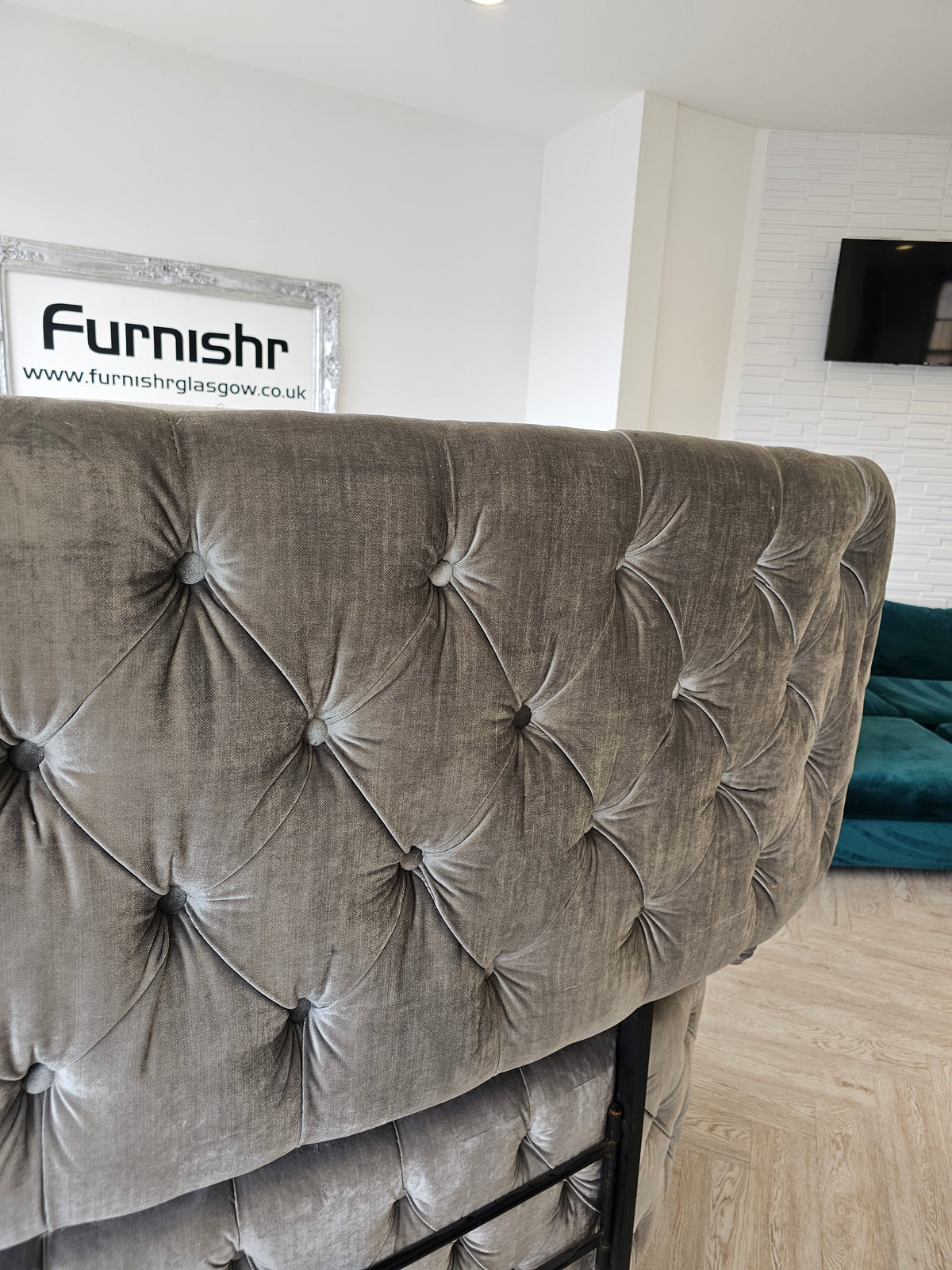 2 x 3 Seater Silver Chesterfield Style Sofas from Top Drawer @#
