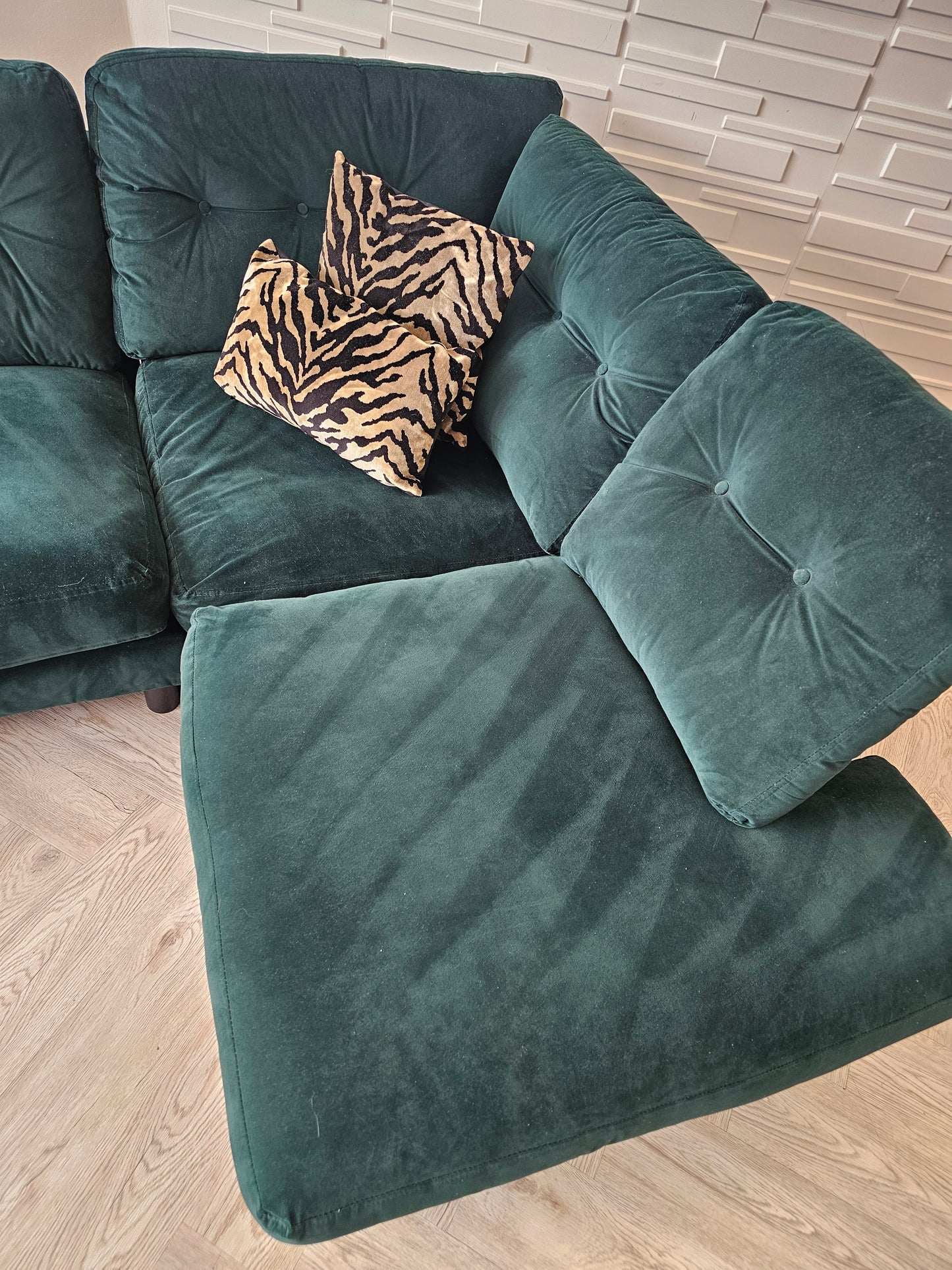 DFS Java Dark Green Plush Velvet Corner Sofa @
