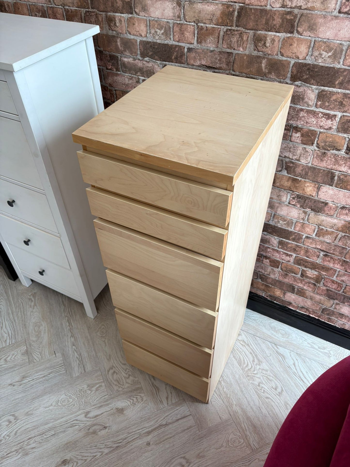 Ikea Malm Beech 6 Drawer Tallboy with Mirror #