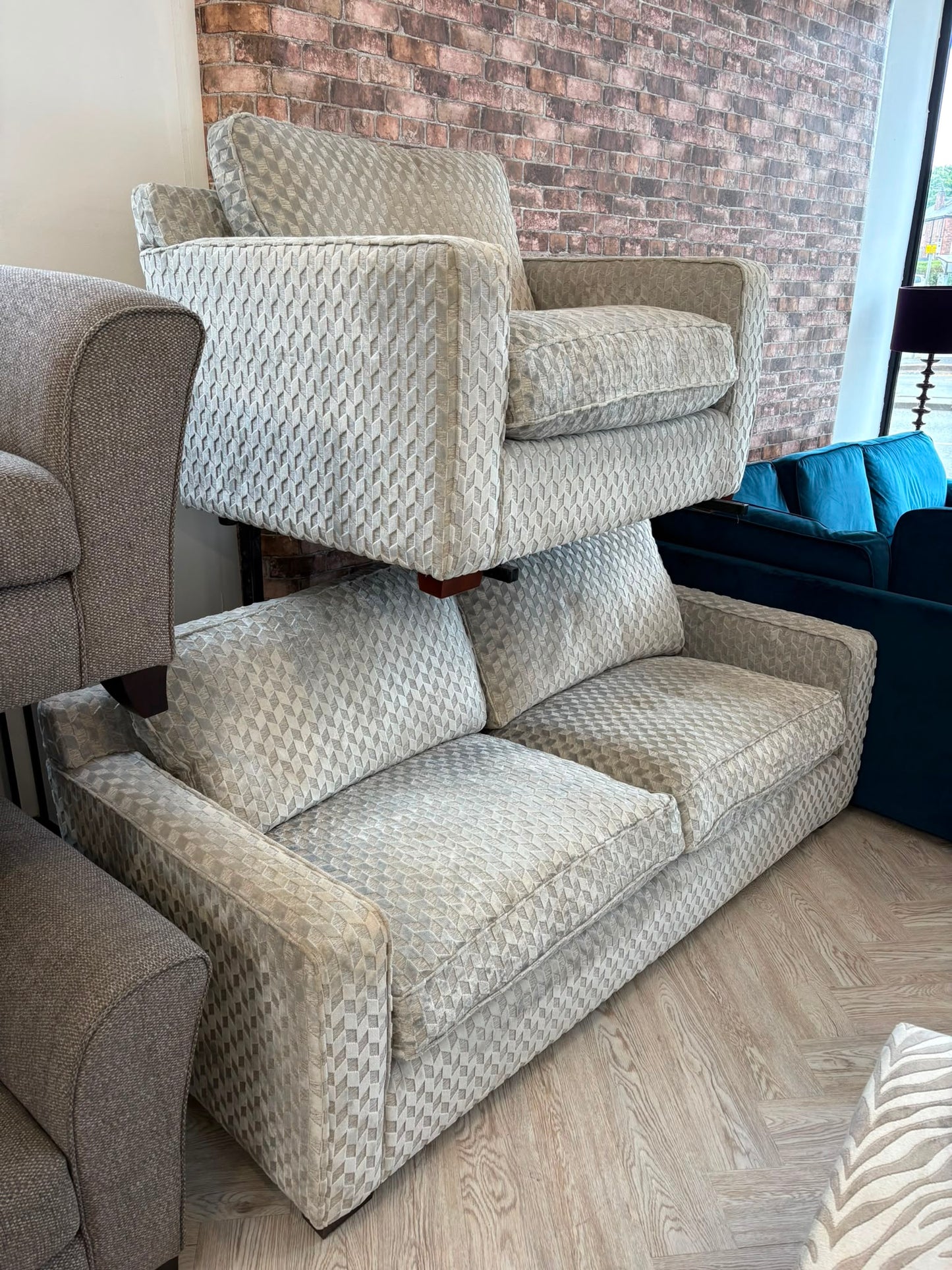 Oak Furnitureland Greige/Silver 3 Seater Sofa & Loveseat @