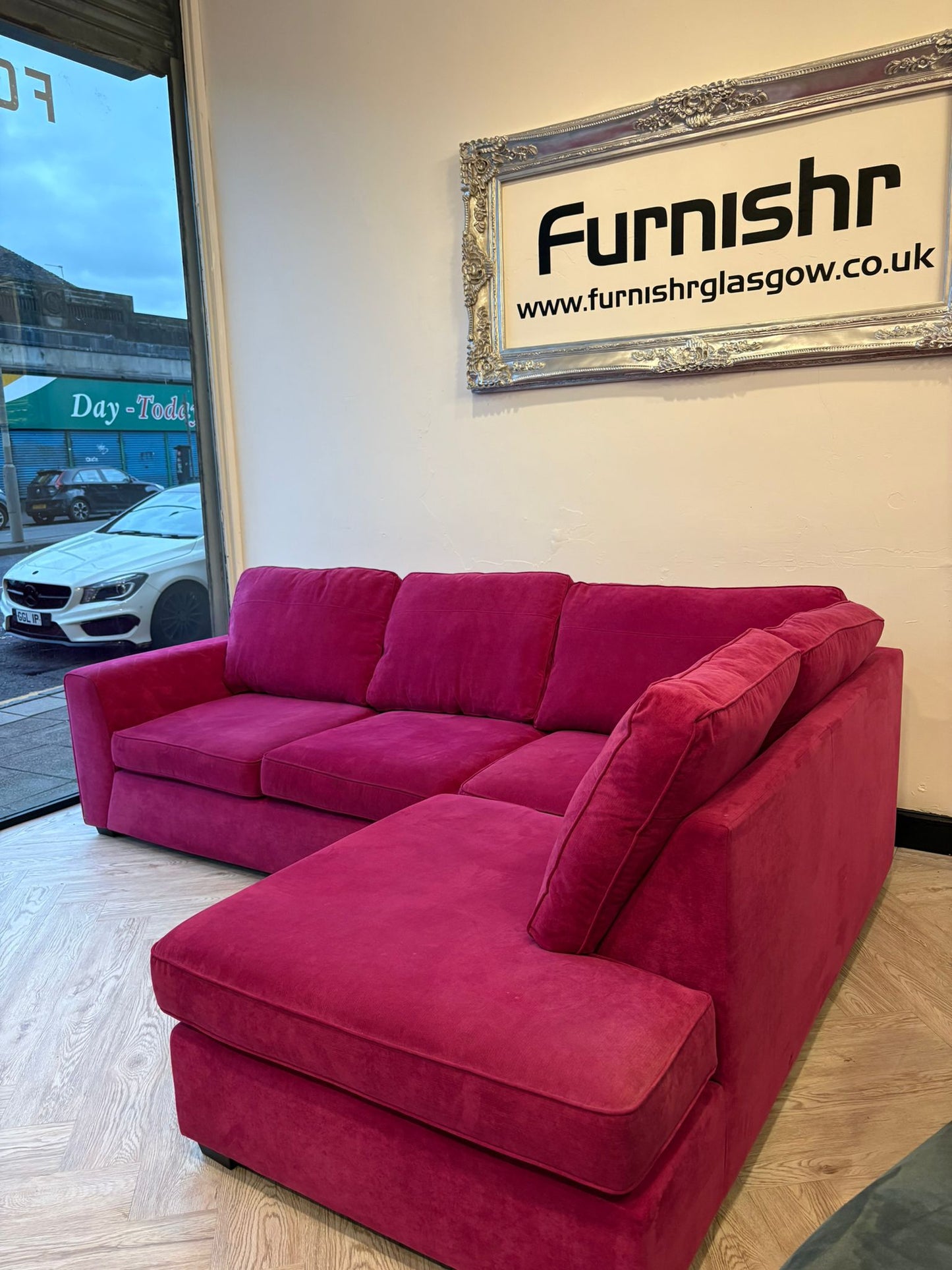 DFS Orka Corner Sofa in Hot Pink (matching swivel chair also available)#