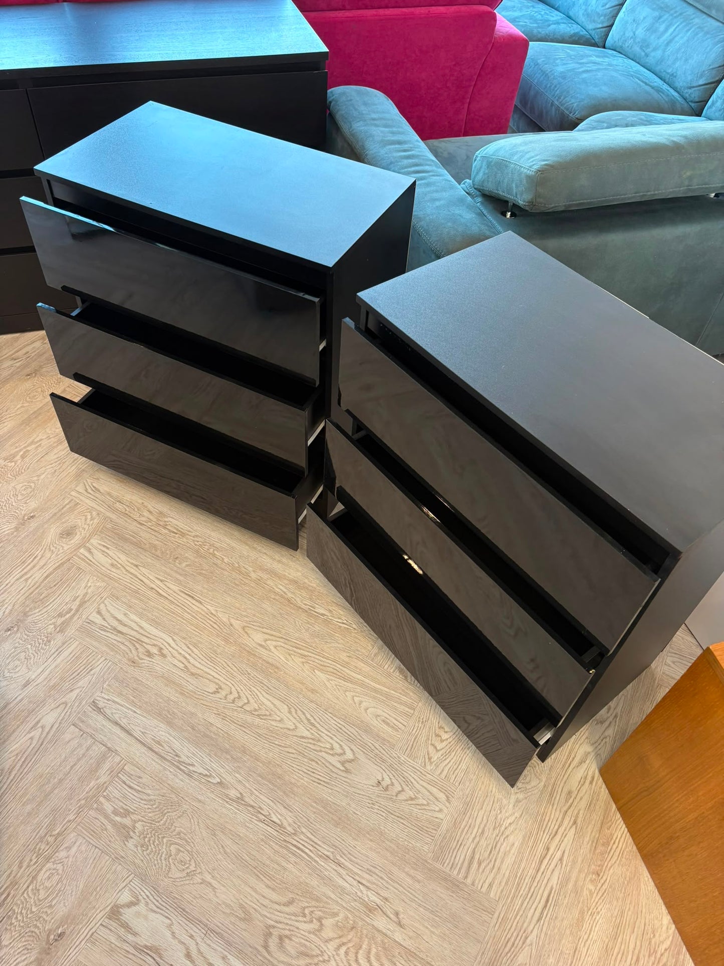 The Range Pair of Black High Gloss 3 Drawer Chests @