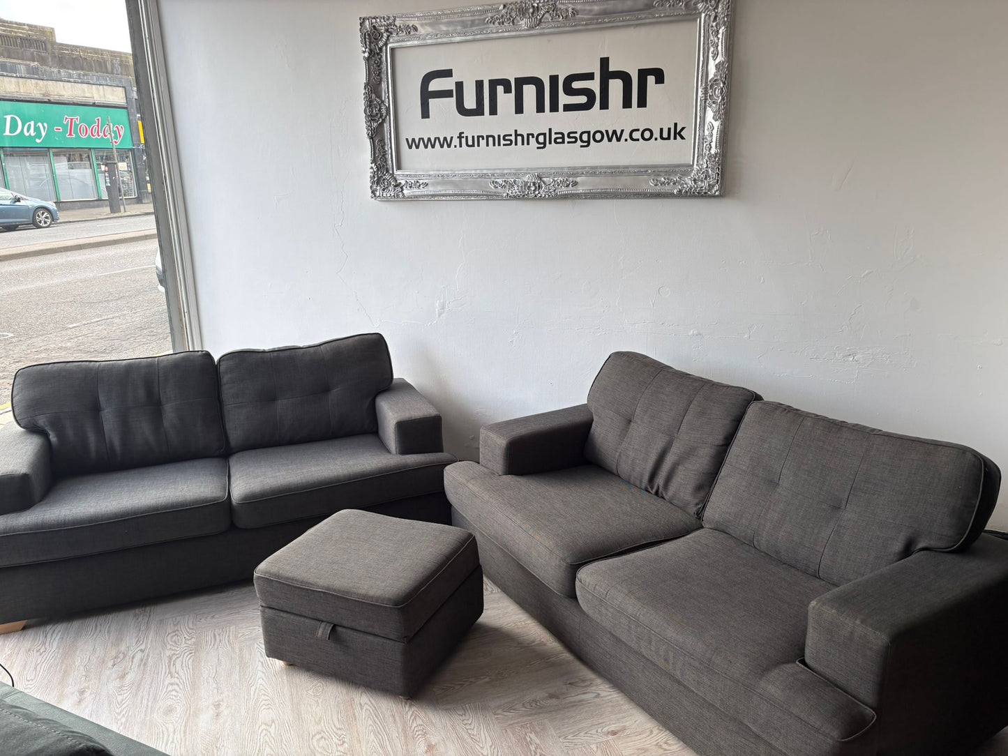 DFS Freya 3&2 Seater Sofas & Ottoman in Charcoal Grey #