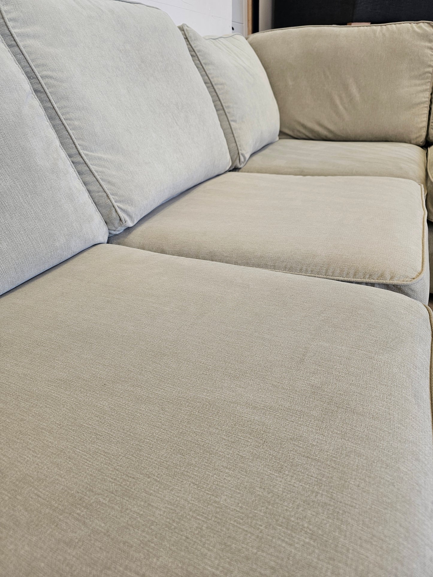 DFS Greige Orka Corner Sofa (minor imperfections hence lower price)@