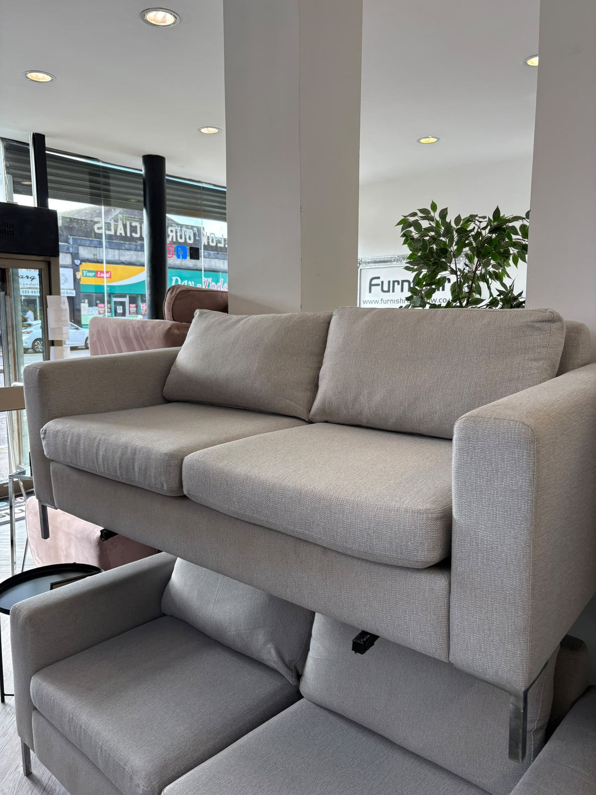 Contemporary Greige Fabric 2 x 2 Seater Sofas #