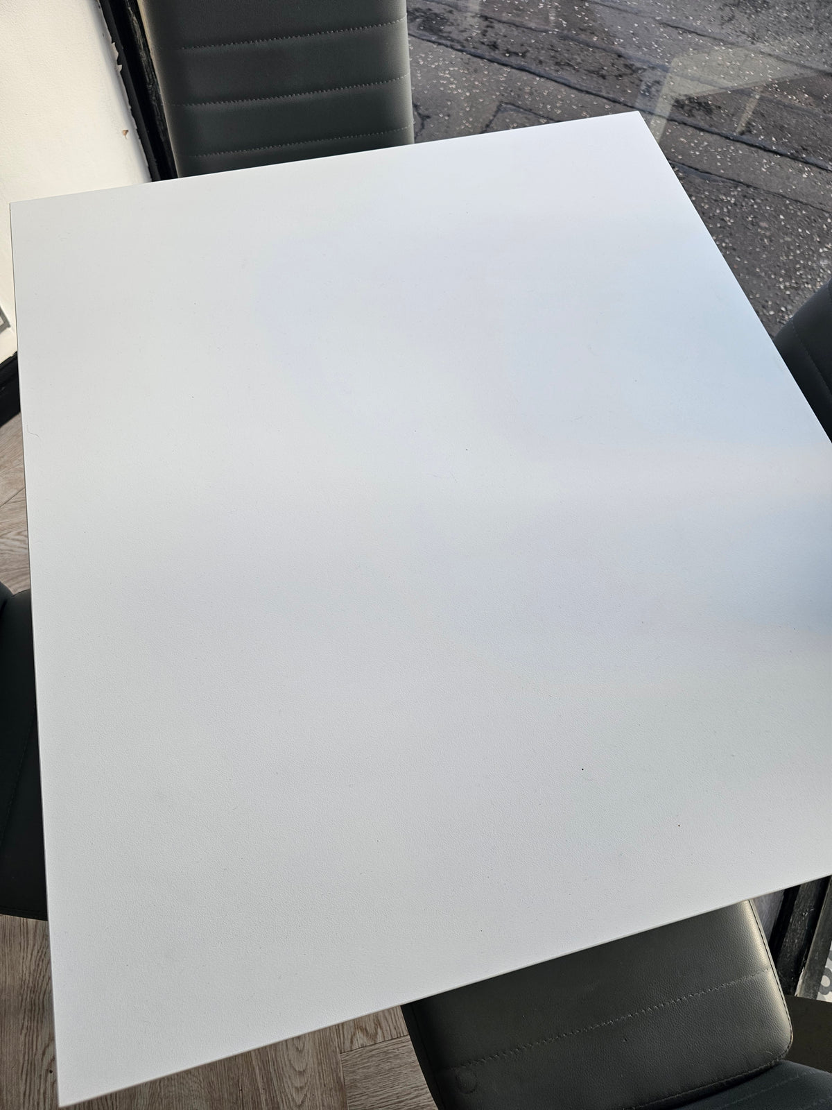 Ikea White Extendable Dining Table & 4 Grey Faux Leather Chairs @#