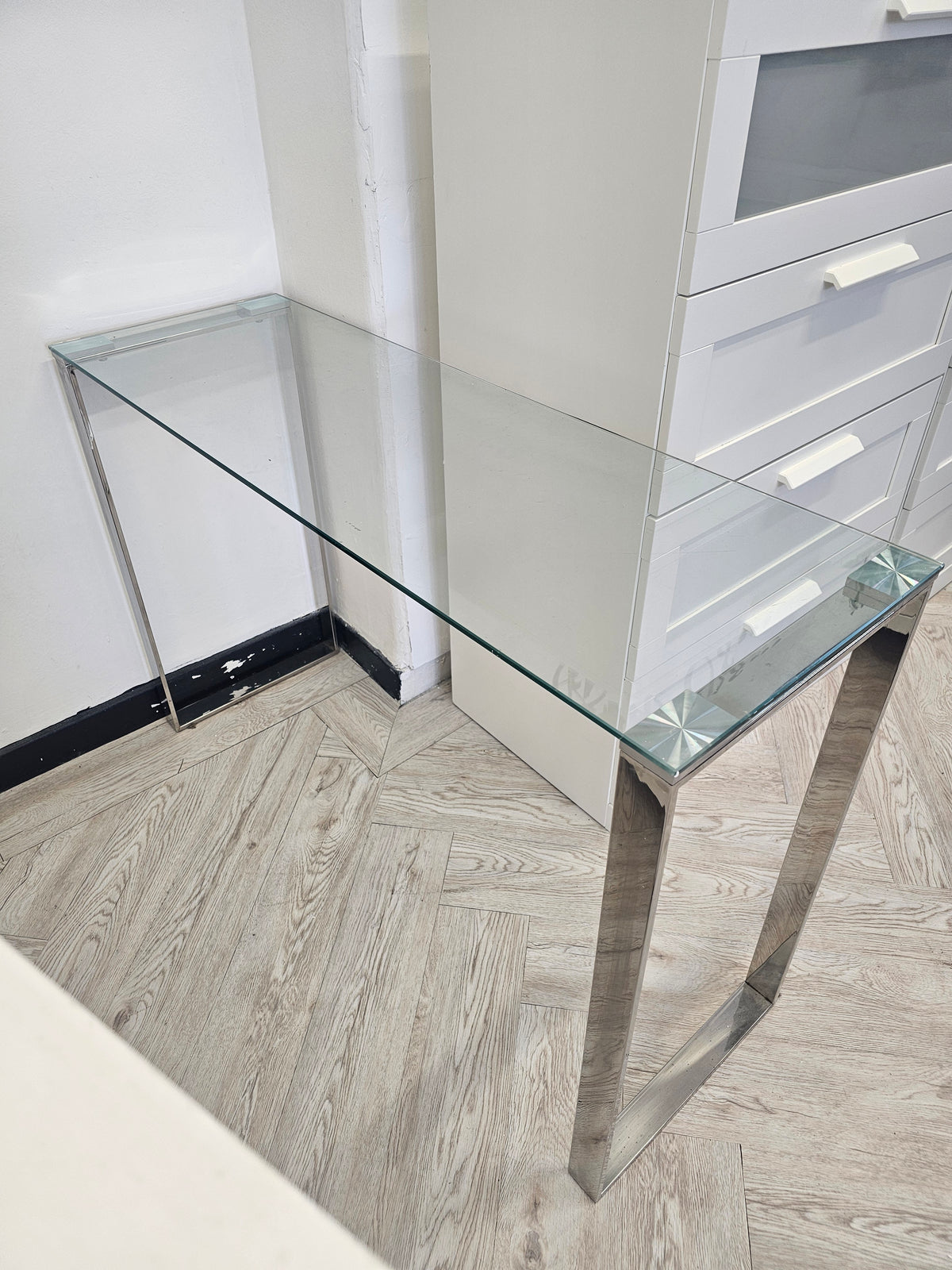 Chrome & Glass Console Table/ Desk / Hairdresser Station @#