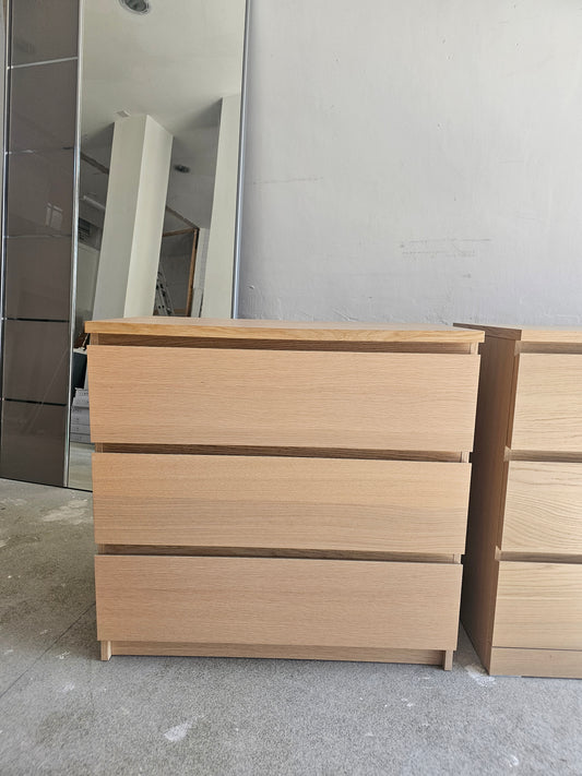 Ikea Malm White Oak 3 Drawer Chest  T
