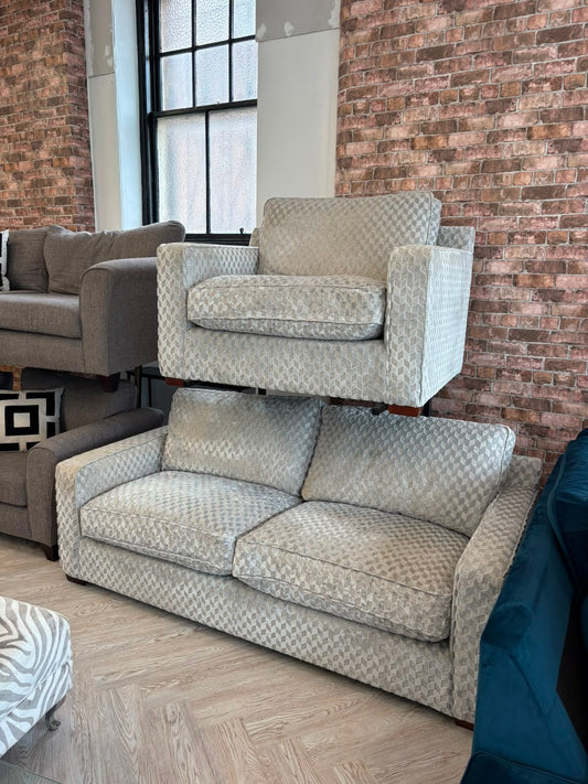 Oak Furnitureland Greige/Silver 3 Seater Sofa & Loveseat @