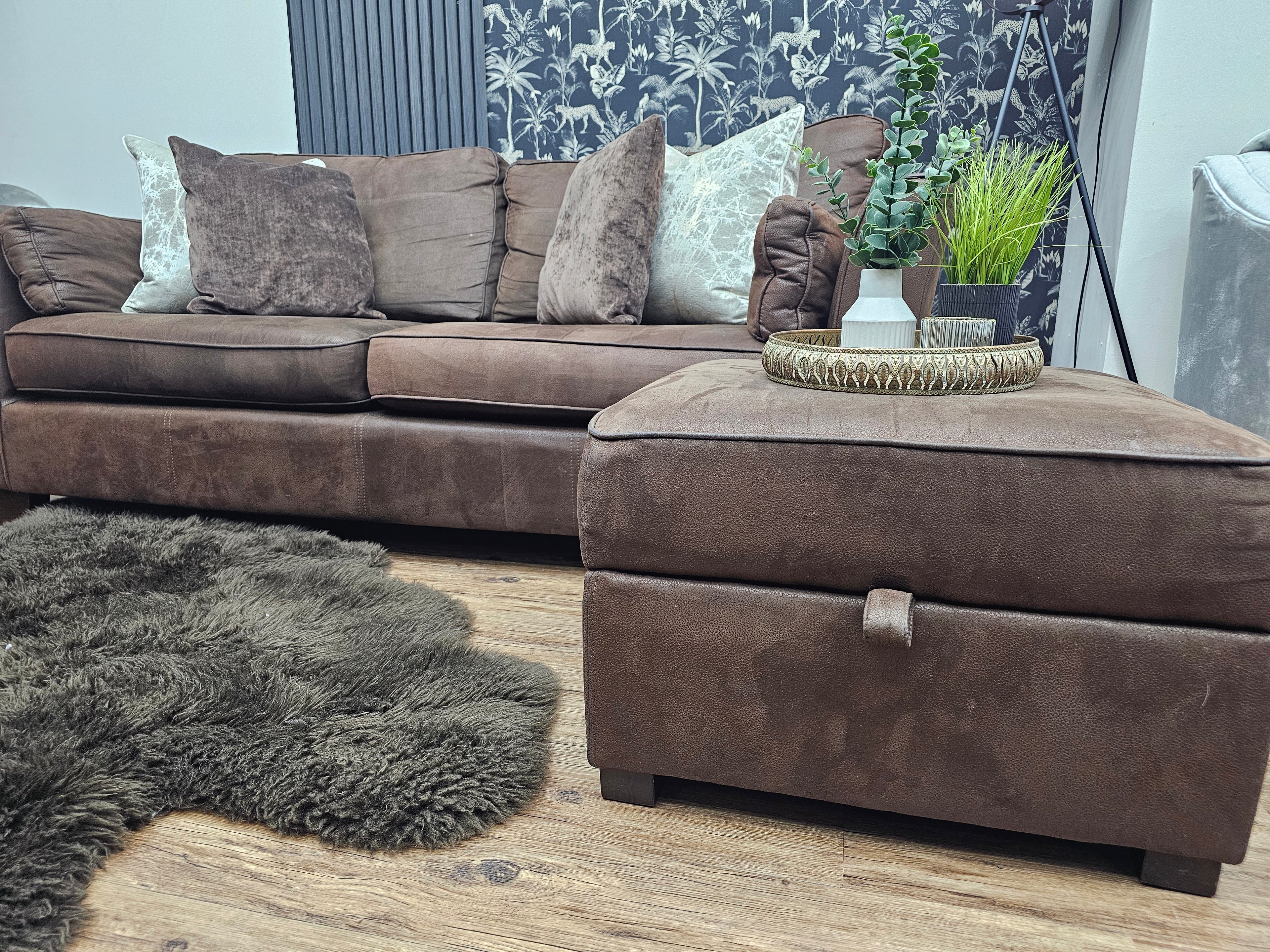 Furniture Village Nubuck Leather 3 Seater Sofa & Ottoman Footstool