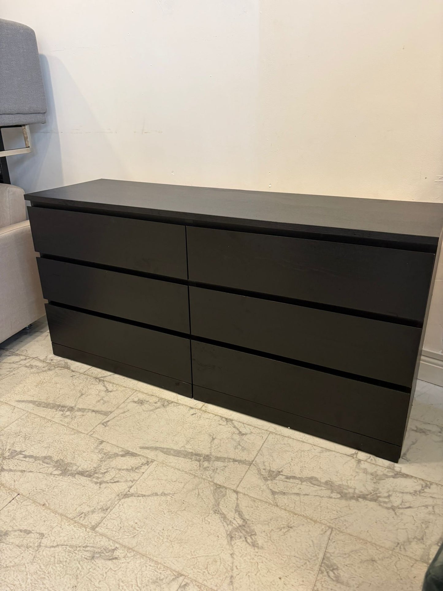 Ikea Malm Black 6 Drawer Chest T