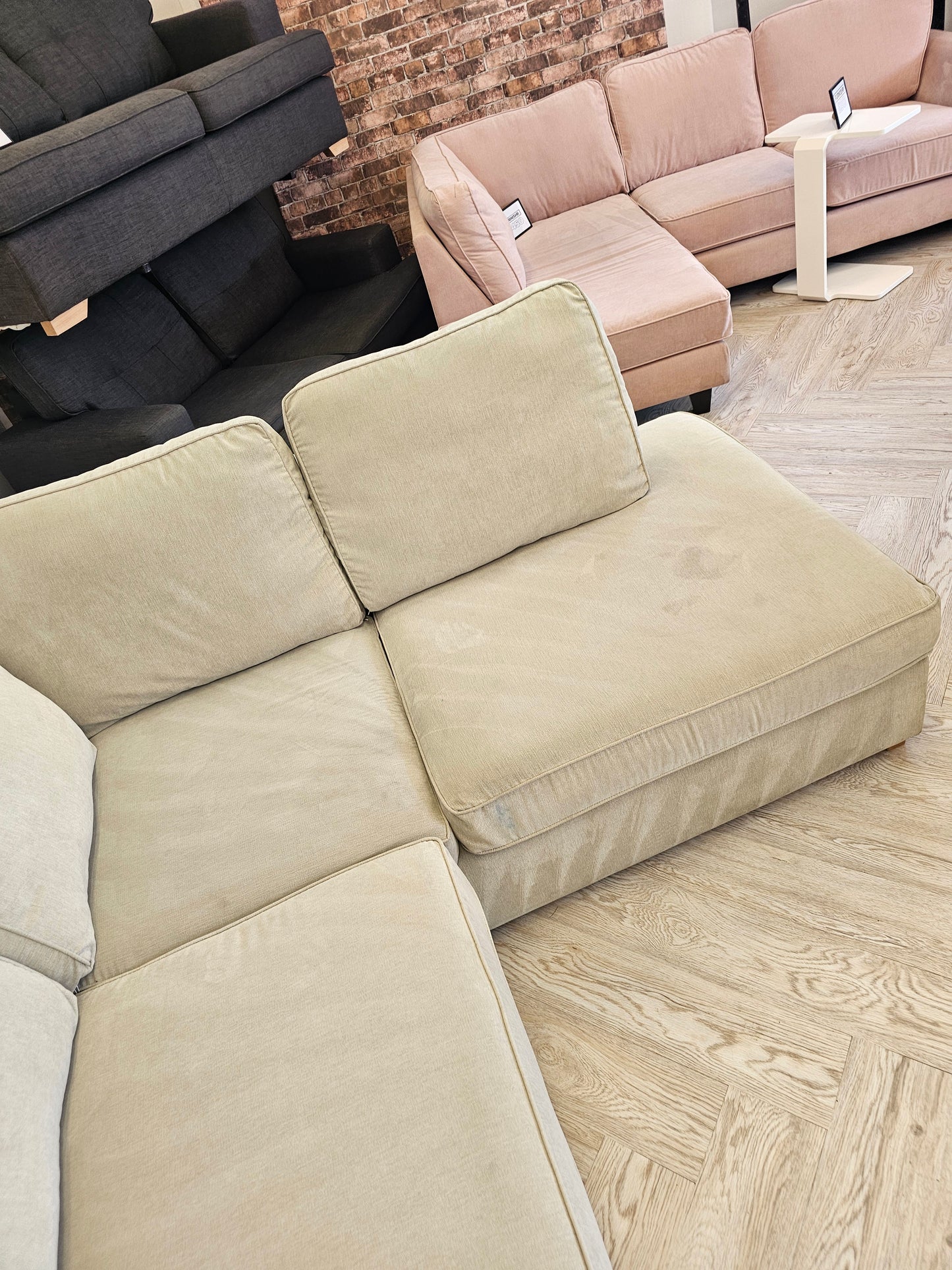 DFS Greige Orka Corner Sofa (minor imperfections hence lower price)@