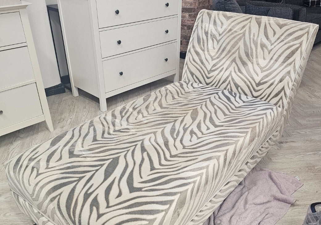 DFS Madagascar Zebra Print Chenille Chaise (cleaning required hence lower price)@