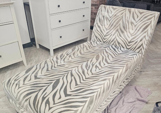 DFS Madagascar Zebra Print Chenille Chaise (cleaning required hence lower price)@