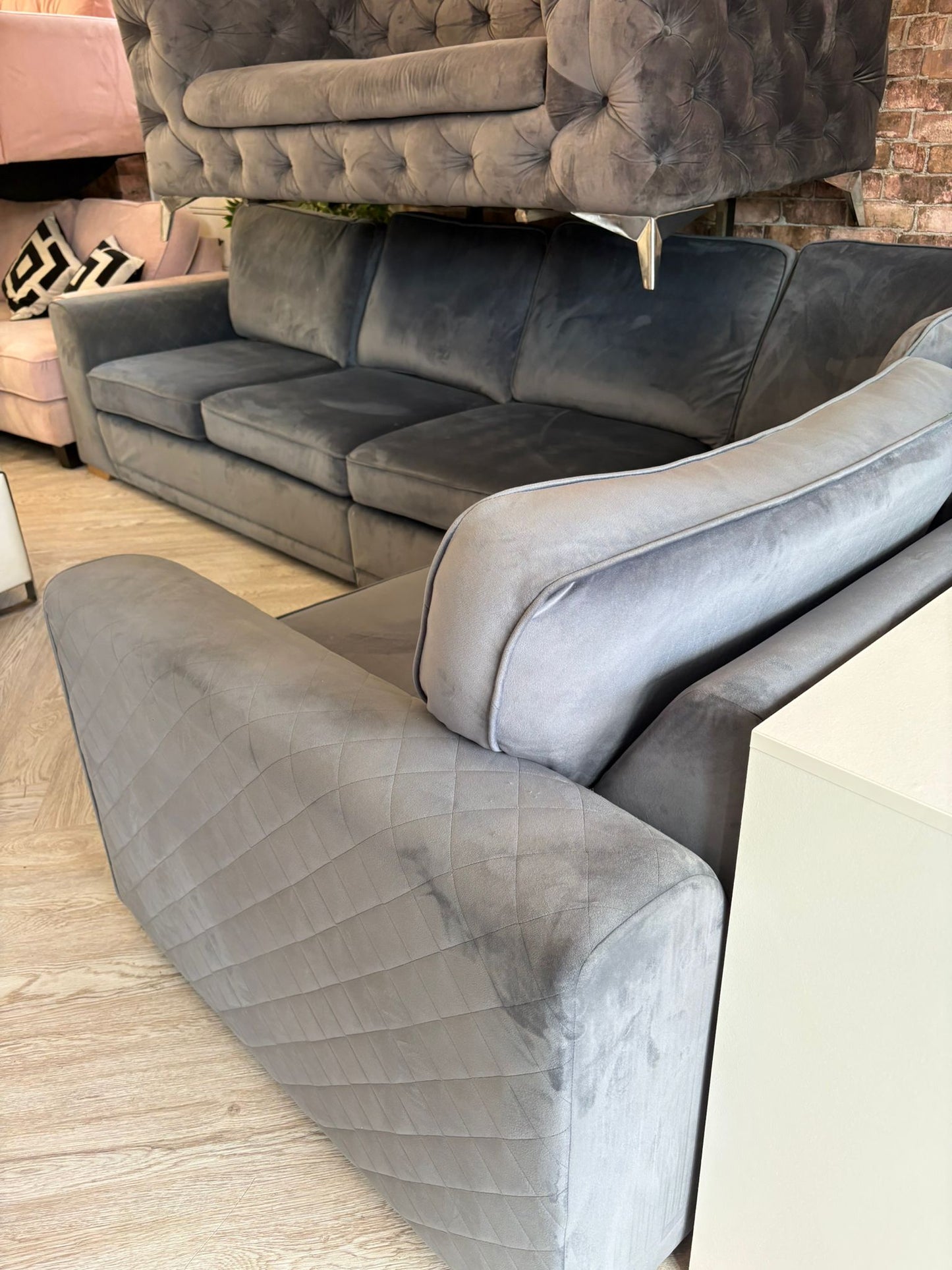 DFS Orka 4 Seater Corner Sofa in Sensual Velvet (Denim Grey/Blue Colour) #