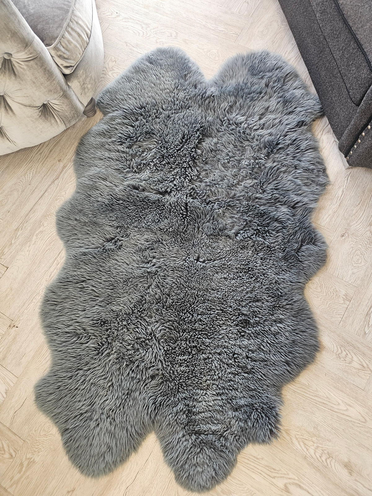Large Grey 100% Sheepskin Rug @#