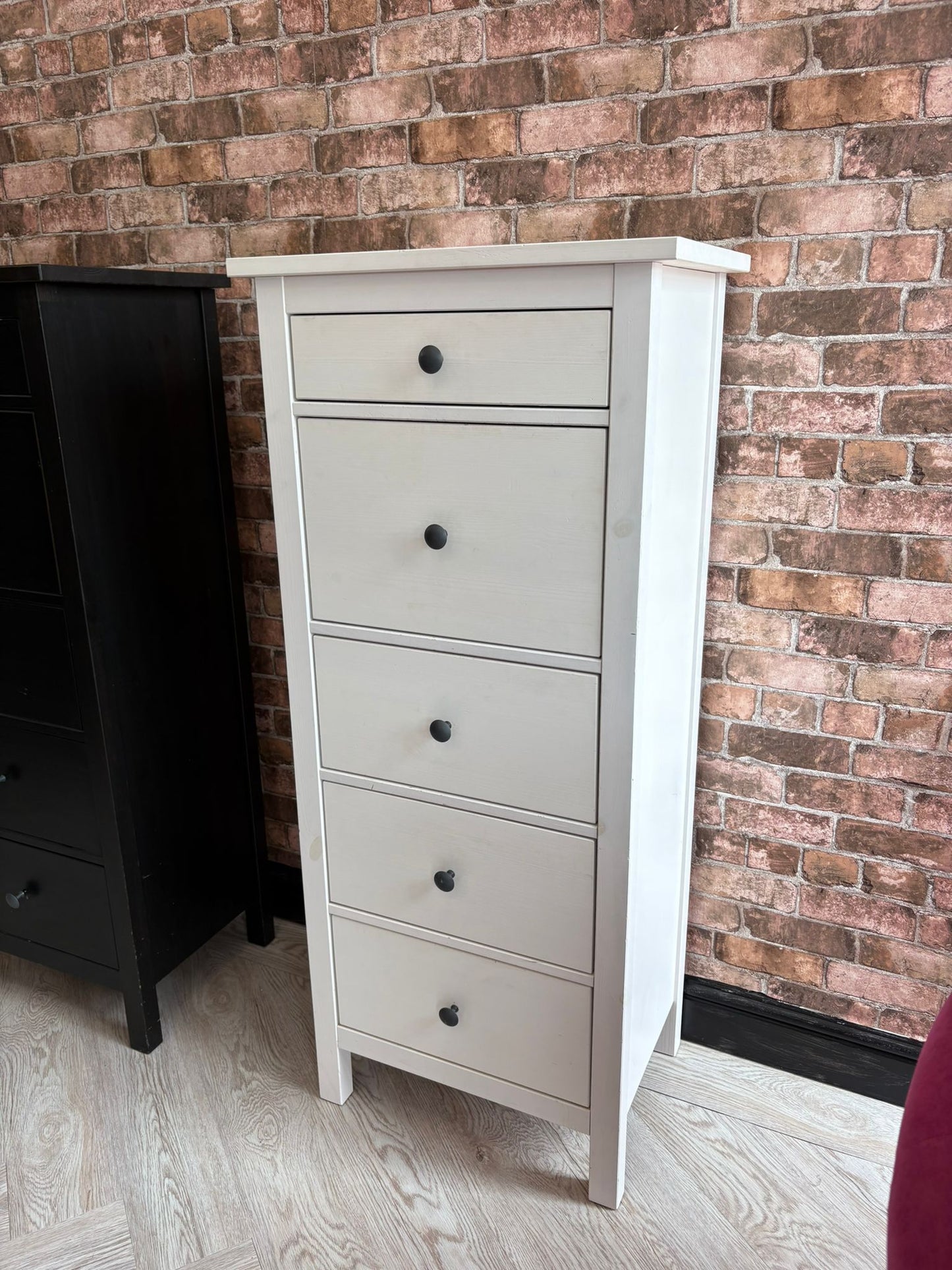 Ikea Hemnes White Stain Tallboy 5 Drawer Chest #