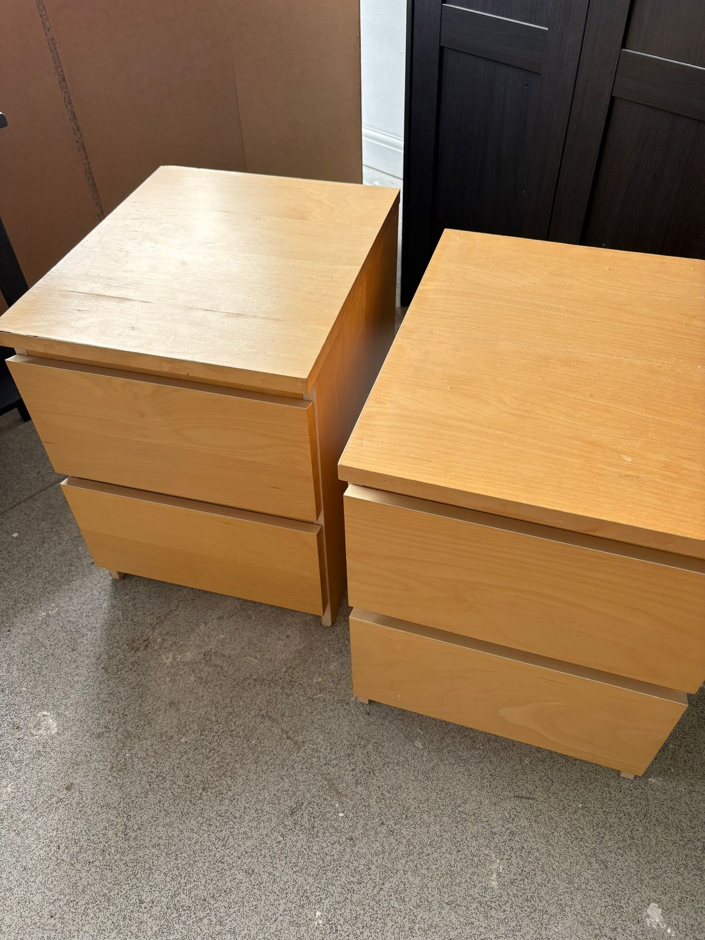 Ikea Malm Oak 2 Drawer Bedside Chests x 2 (1 has slight surface damage)