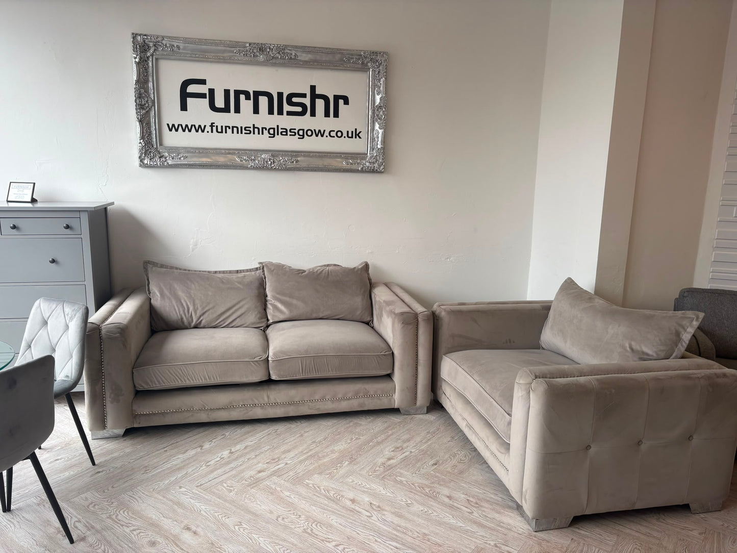 ScS Laurence Llewelyn-Bowen Regency Range Greige Fabric 3 Seater Sofa & Loveseat *RRP £3100 #