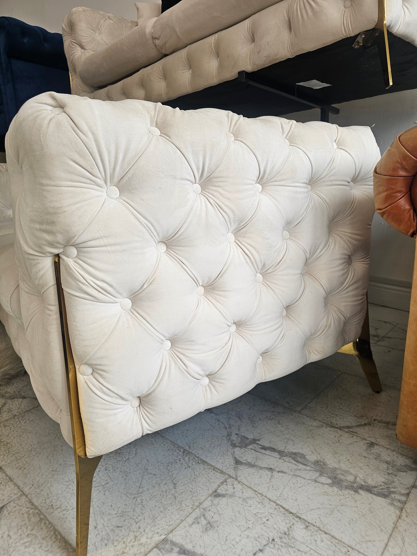 Chesterfield 2 x 2 Seater Sofas in Cream Velvet