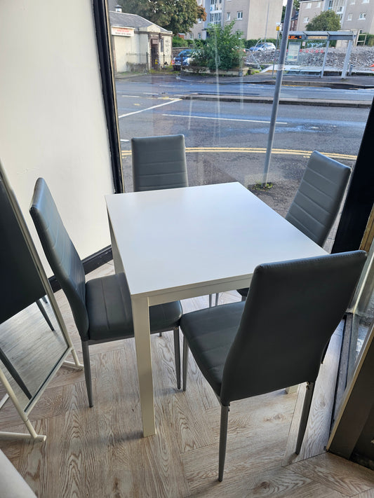 Ikea White Extendable Dining Table & 4 Grey Faux Leather Chairs @#