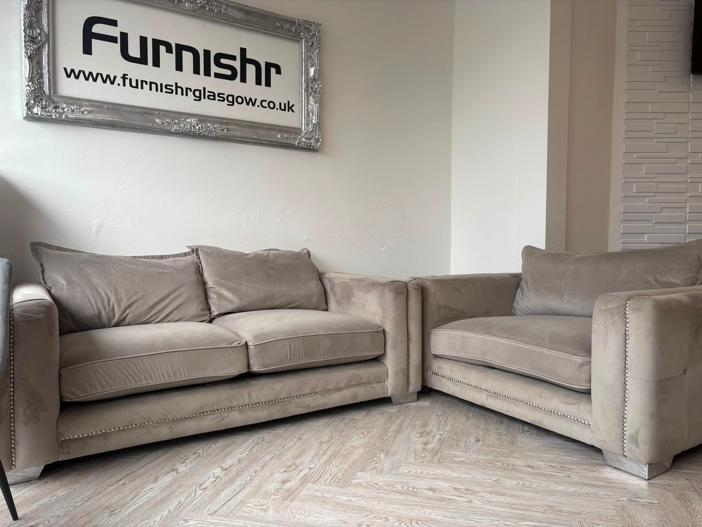 ScS Laurence Llewelyn-Bowen Regency Range Greige Fabric 3 Seater Sofa & Loveseat *RRP £3100 #