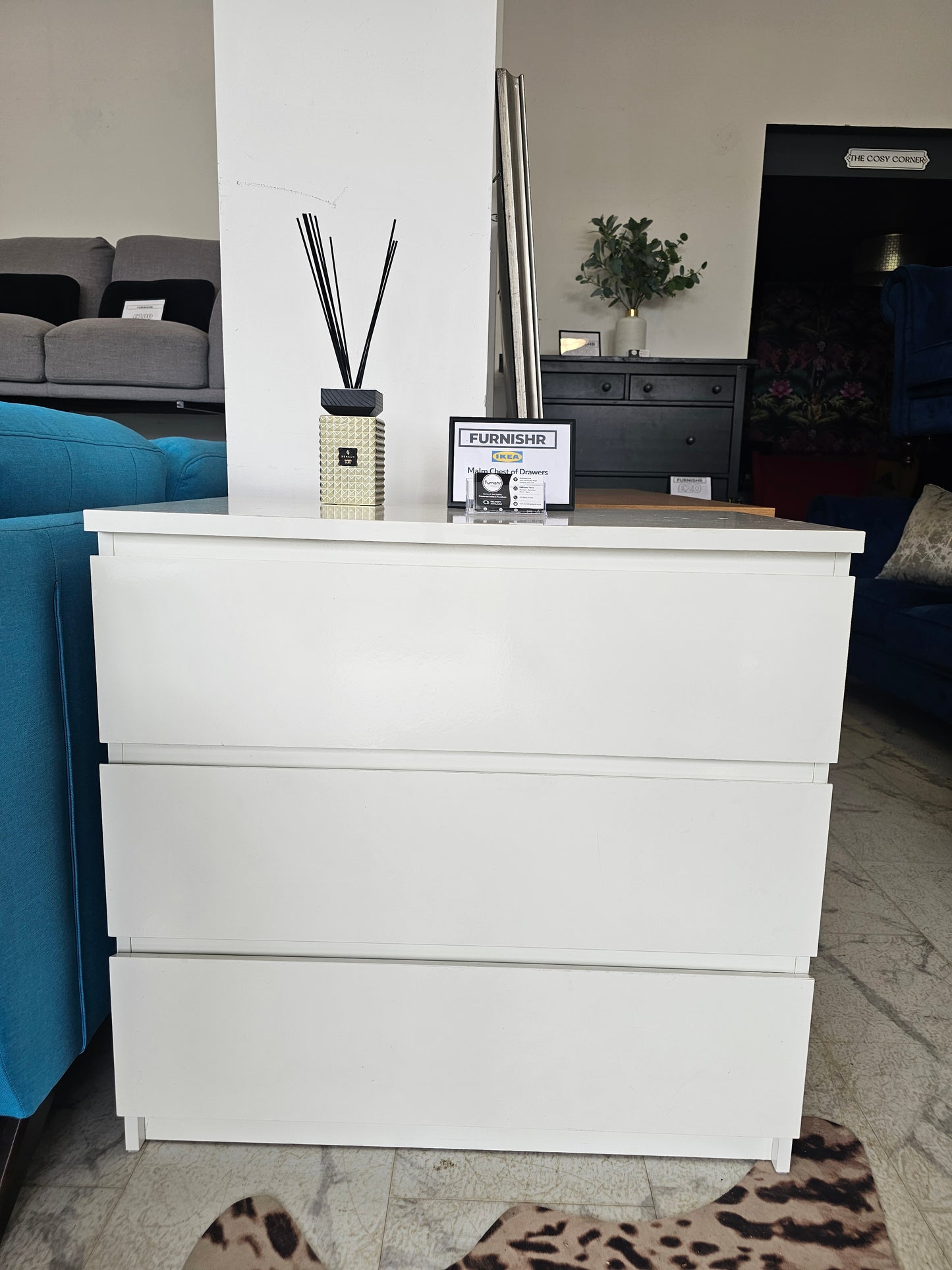Ikea Malm White High Gloss 3 Drawer Chest T