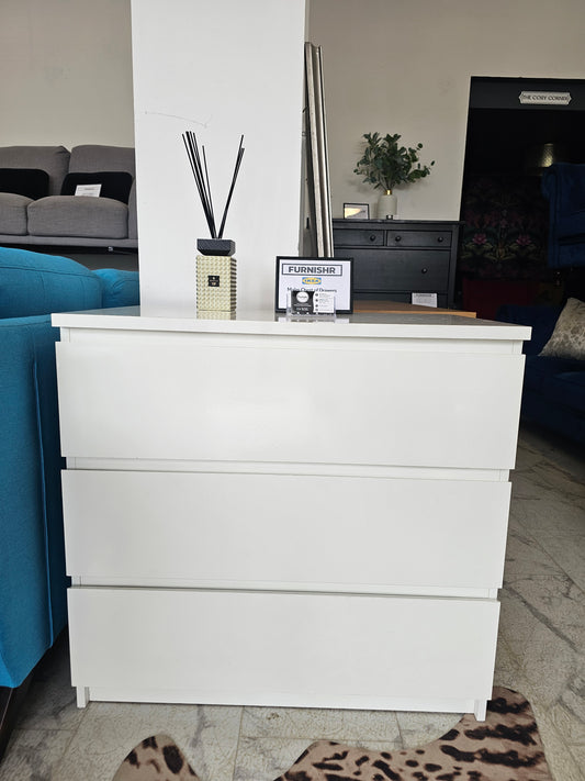 Ikea Malm White High Gloss 3 Drawer Chest T